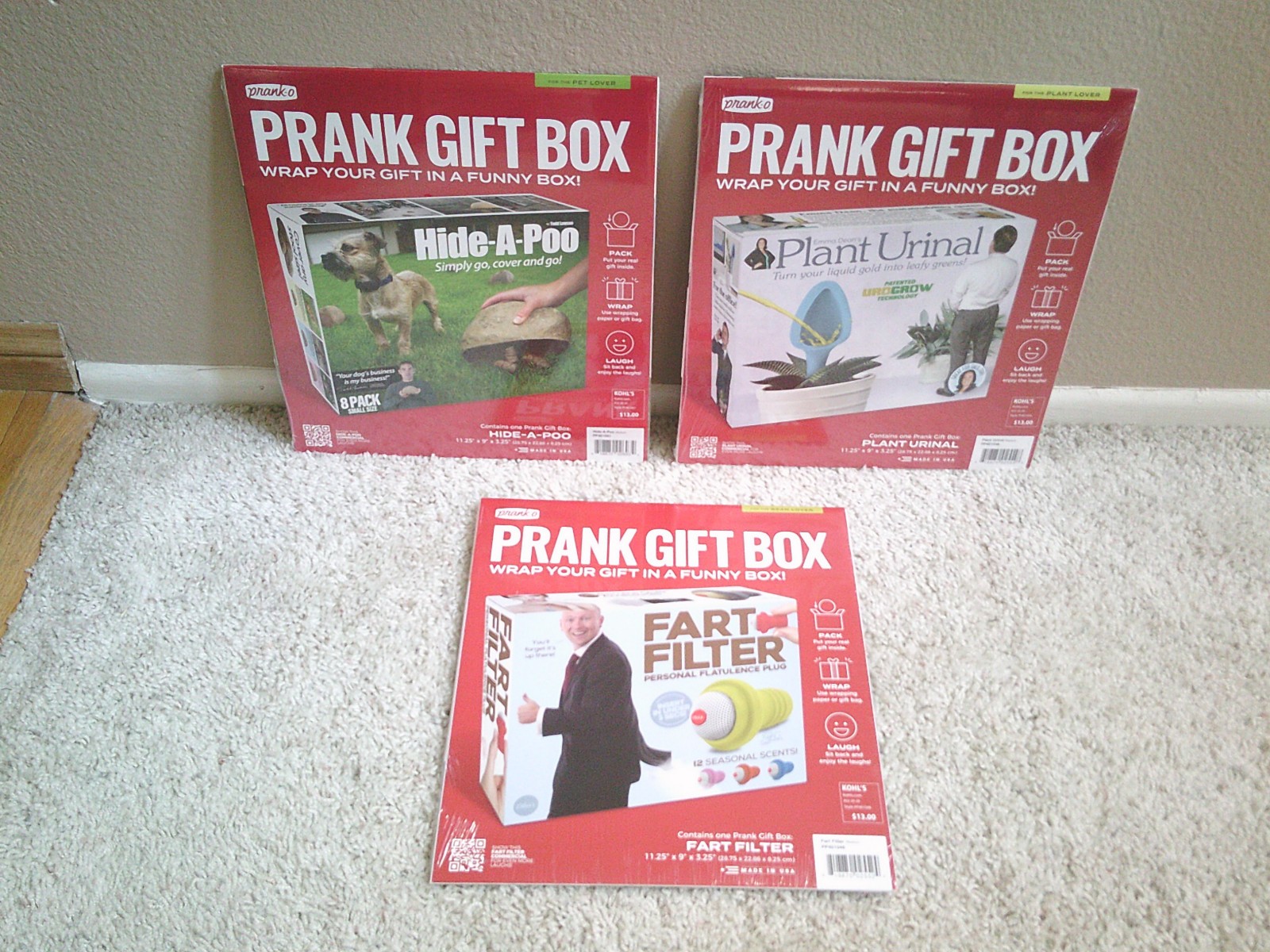 3 Pranko Prank Gift Boxes Under  $7.00 Each See List FREE SHIPPING