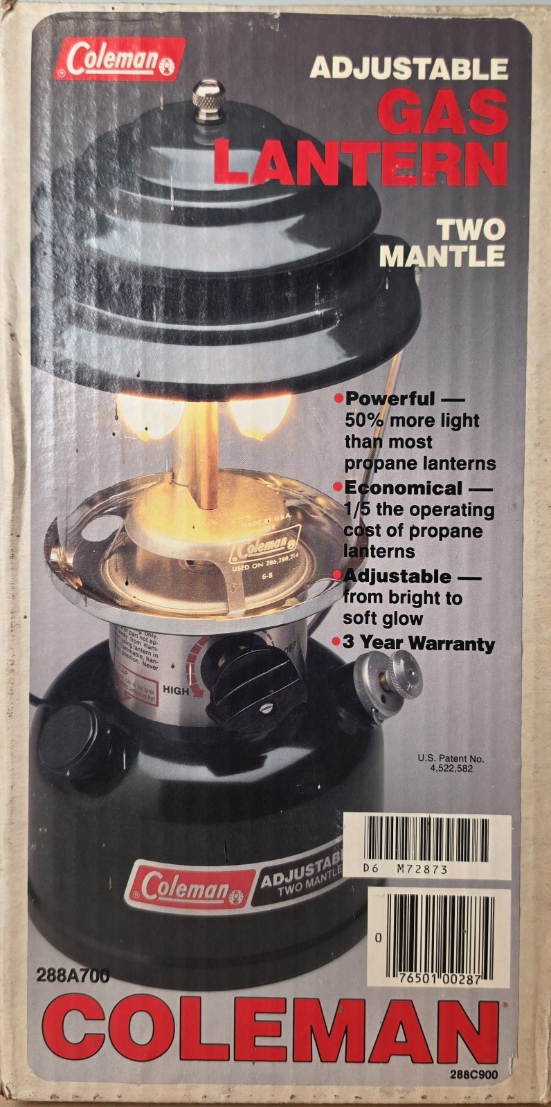 Coleman 288 Lantern with Box and Manual 288A700G Mint Condition Dated 8/89