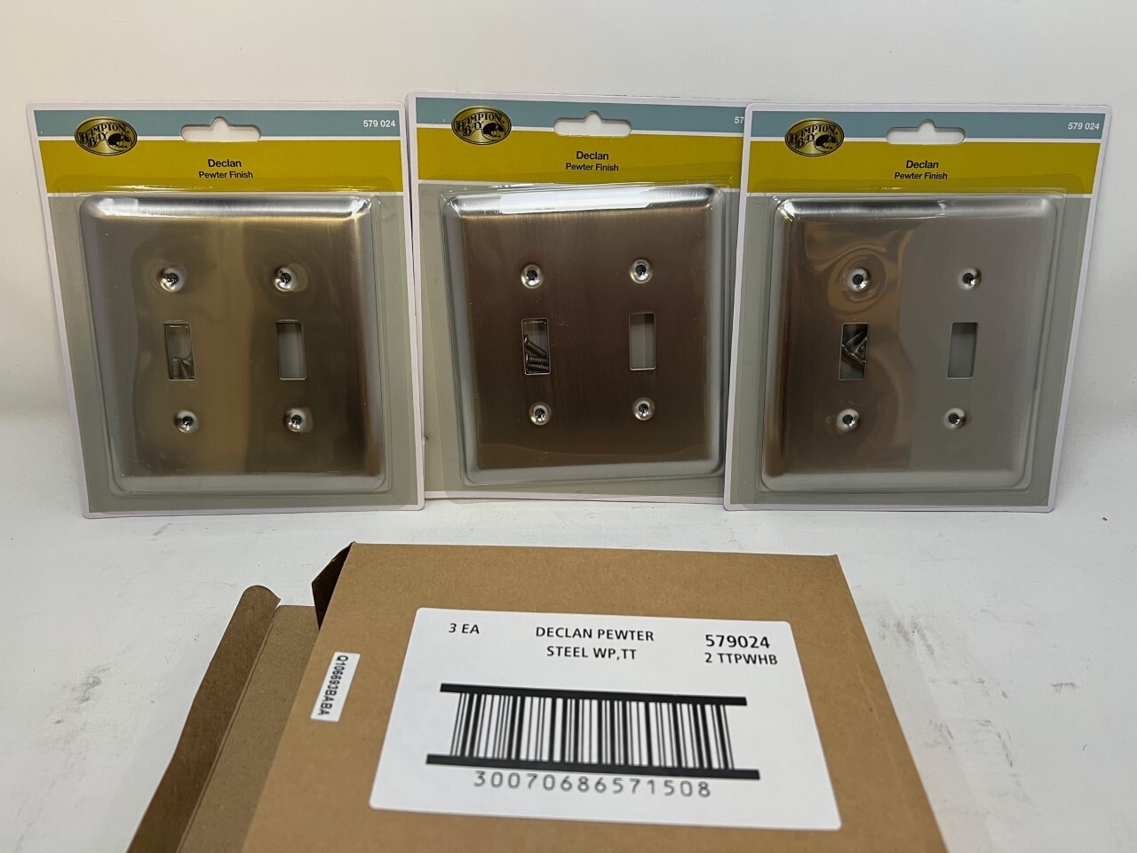 Hampton Bay Declan 2 Gang Toggle Steel Wall Plate - Pewter (Pack of 3)