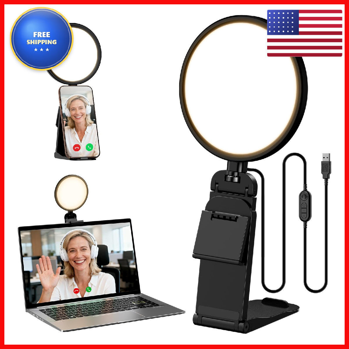 Litones Computer Zoom Lighting For Video Conference 5 Eye-Caring Ring Light 50