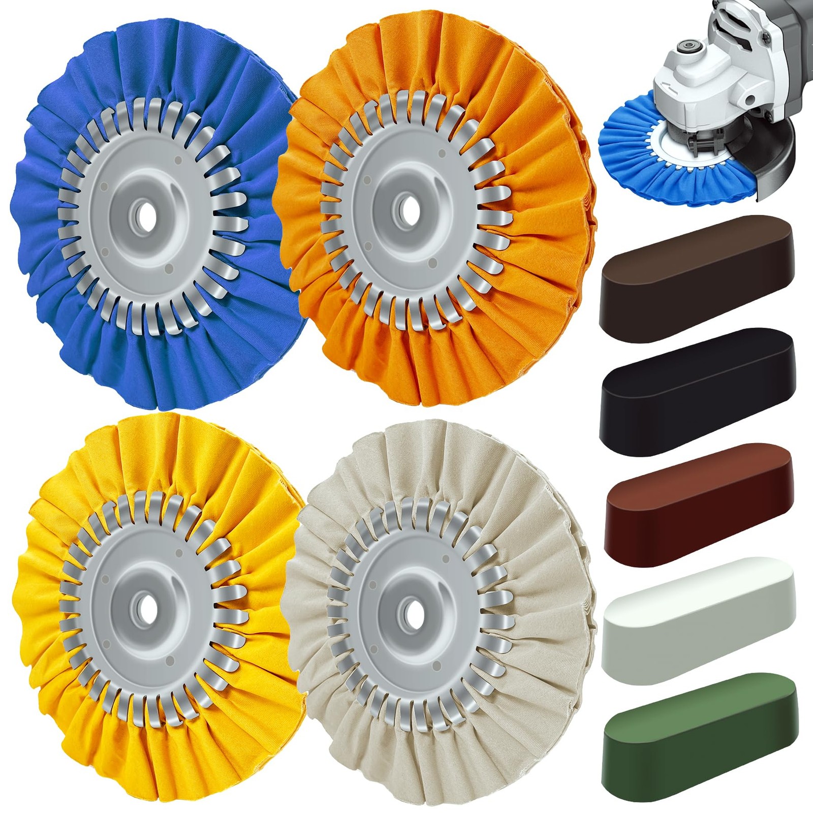 Konvixon 8" Airway Buffing Wheel, 9Pcs Aluminum Wheel Polishing Kit 8 inches