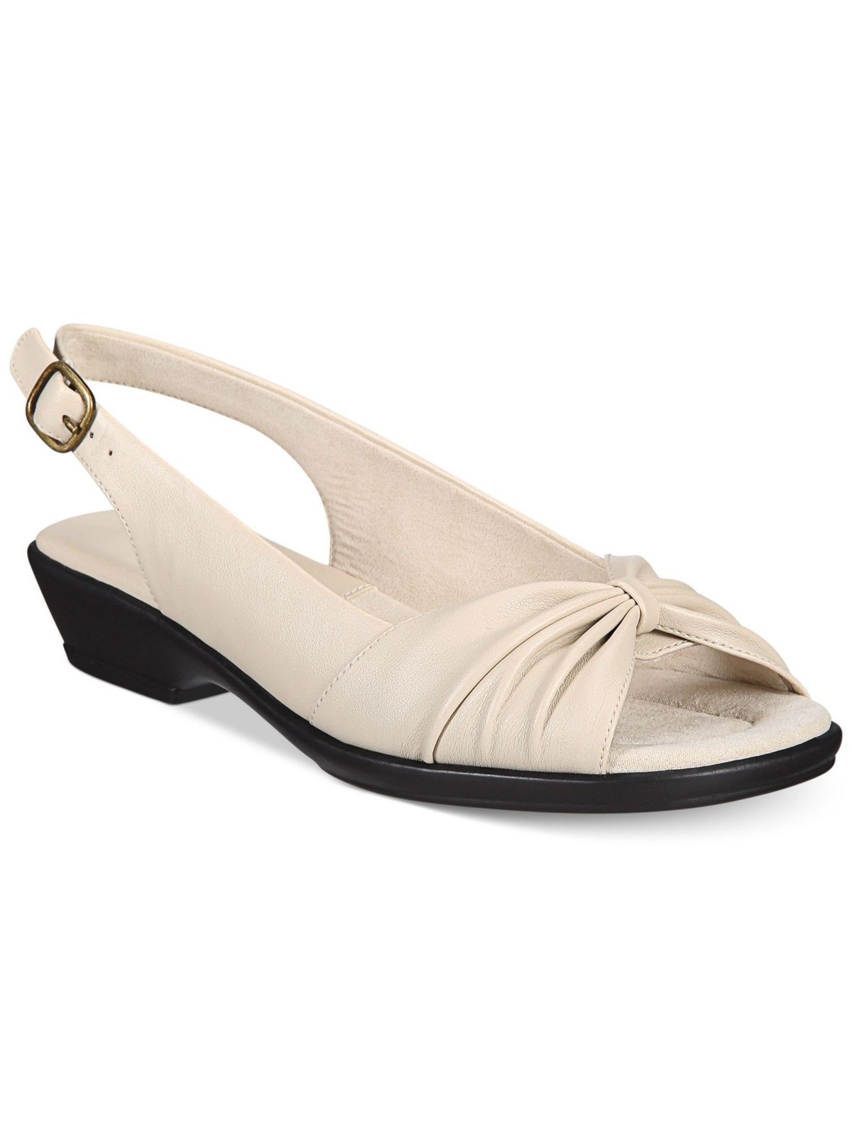 EASY STREET Womens White Ruched Fantasia Square Toe Wedge Slingback Sandal 9 W