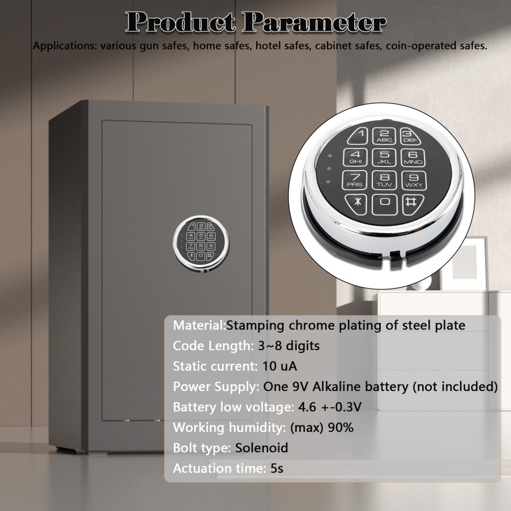 Gun Safe Lock Replacement Chrome Keypad Safe Electronic Lock Solenoid 2 Key