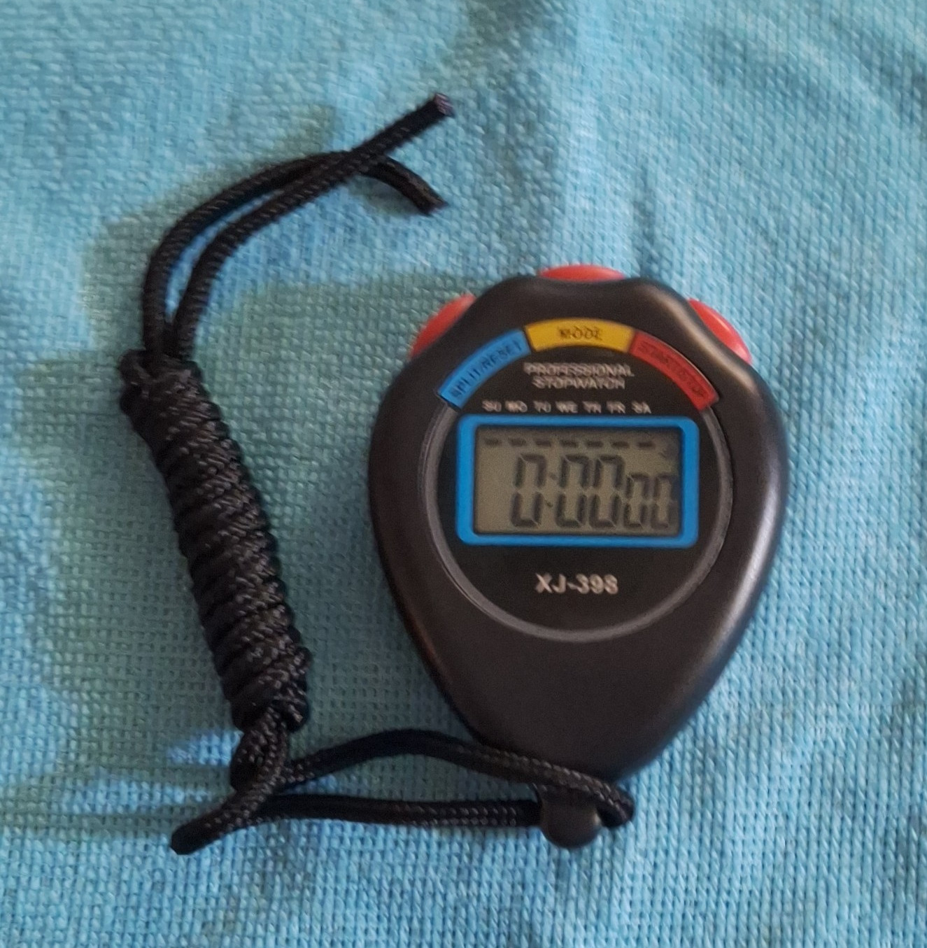 Digital Professional Stopwatch Timer XJ-398 w/ Lanyard, Black Plastic