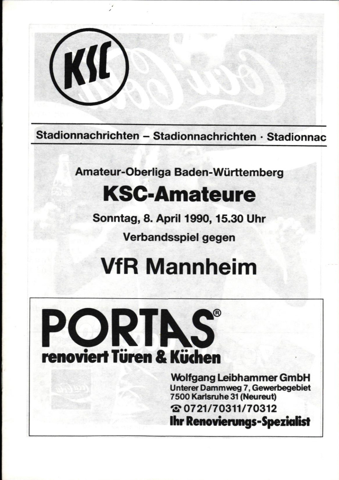 Oberliga Baden-Württemberg 1989/90 Karlsruher SC (A) - VfR Mannheim, 08.04.1990