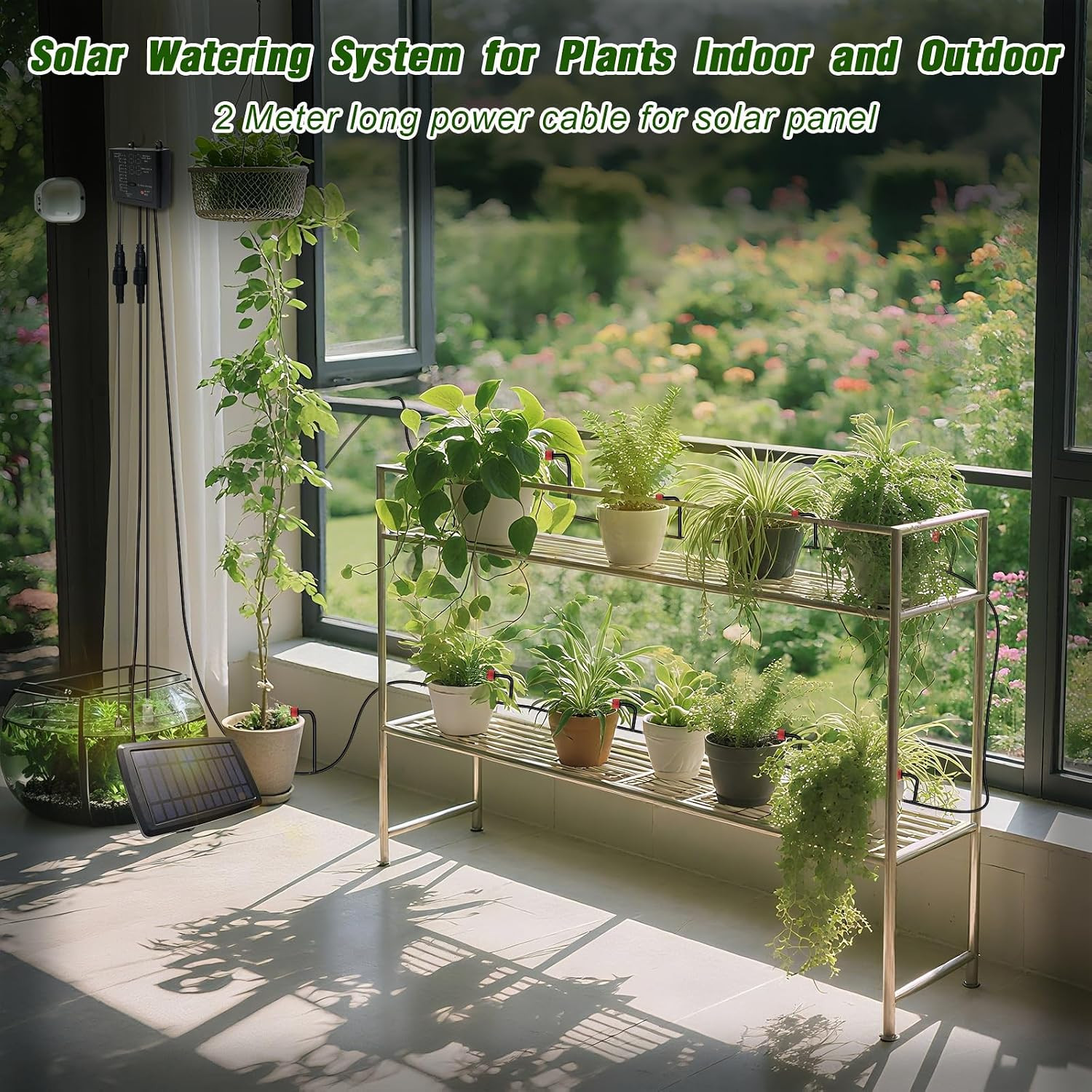Solar Drip Irrigation System for Garden, Automatic Drip Irrigation Kit with 33FT