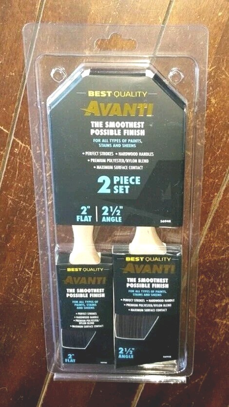 Avanti 2pc Set: 2" Flat & 2-1/2" Angle Paint Brushes! All Types of Paint/Stains!