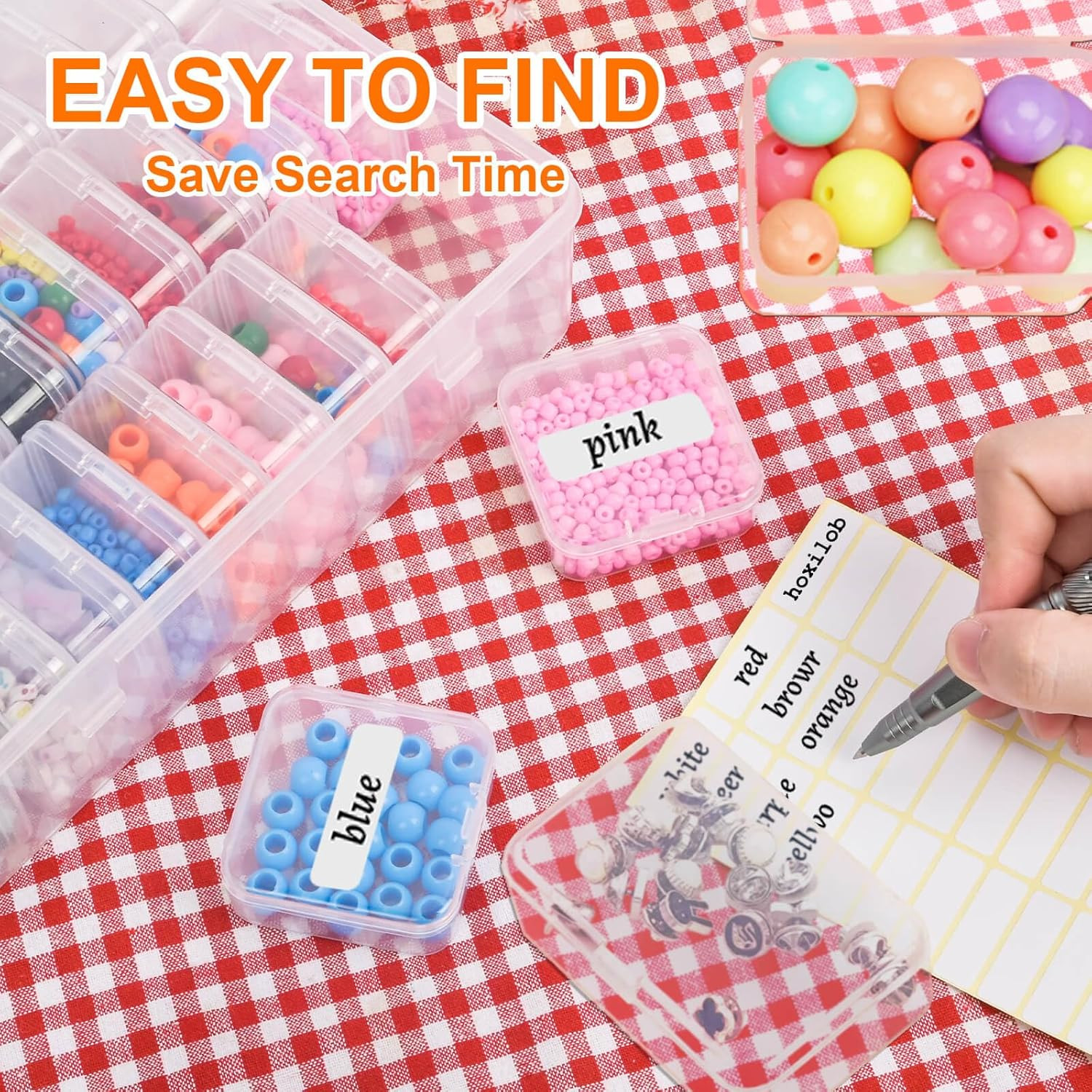 46Pcs Bead Organizer Set, Premium Small and Medium Clear Plastic Storage Boxes f