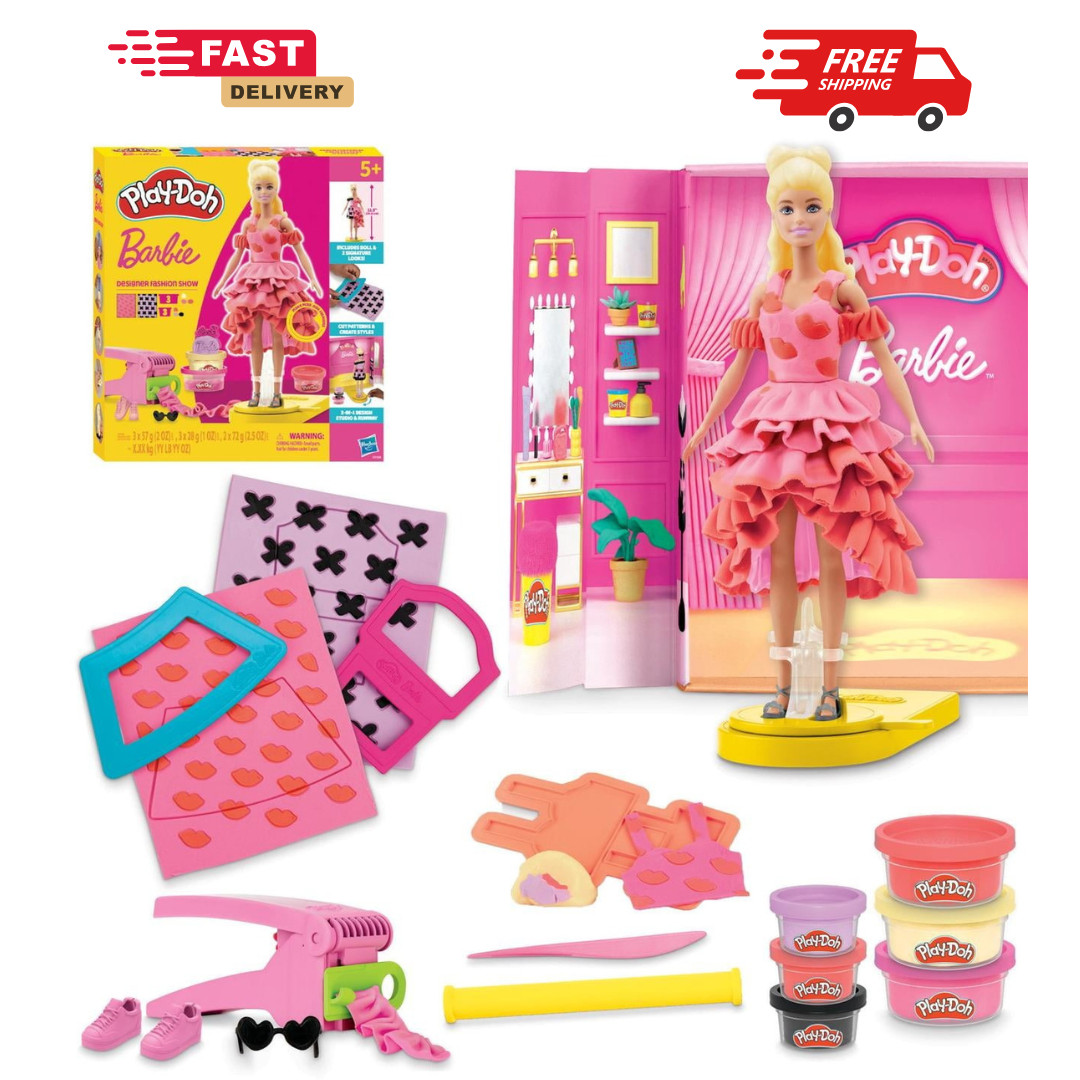 Play-Doh Barbie Designer Fashion Show Set, Make Doll Clothes with 21 Fashion ...
