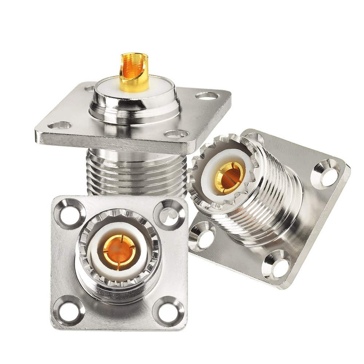 wlaniot SO-239 Chassis Mount Connector - UHF Female 4 Holes Panel, Flange Sol...