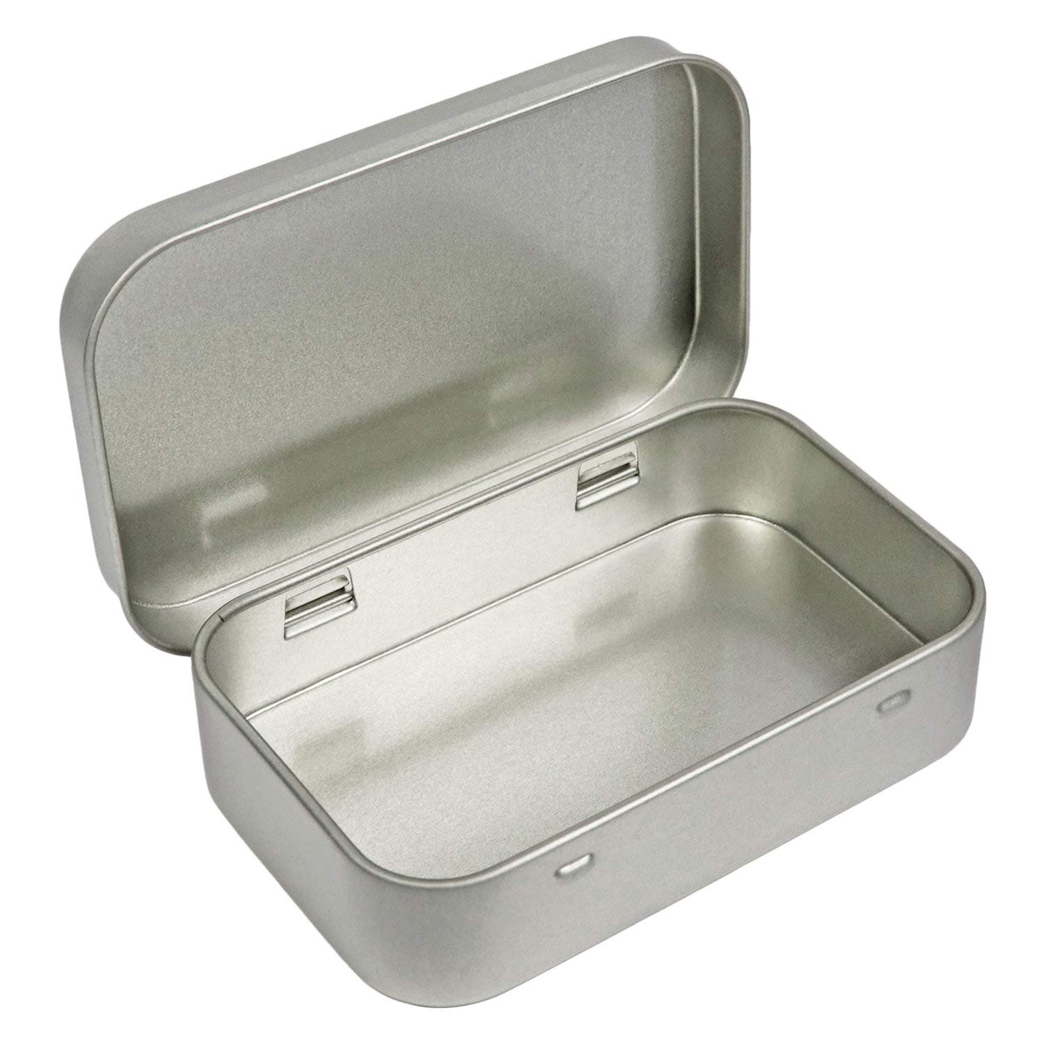 Silver Metal Rectangular Empty Hinged Tin Box 3.75x2.45x0.8 Inch 10 PCS