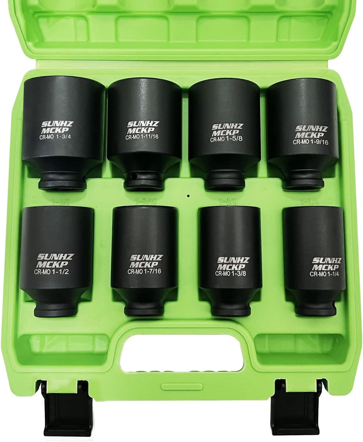 8-Piece 1/2" Drive Deep Impact Socket Set, SAE 6-Point Cr-Mo, 1-1/4" to 1-3/4"