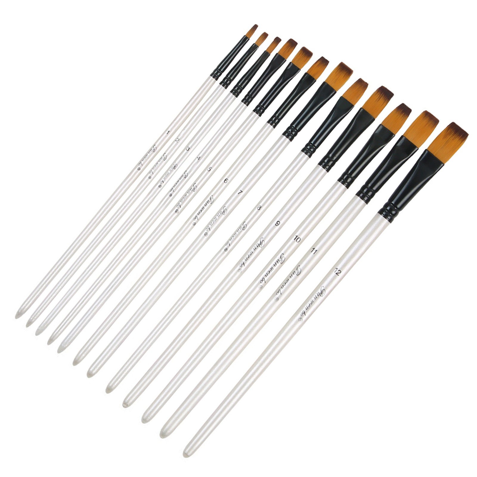 12* New Nylon Wool Artist Paint Brushes Fit For Watercolour Acrylic Gouache