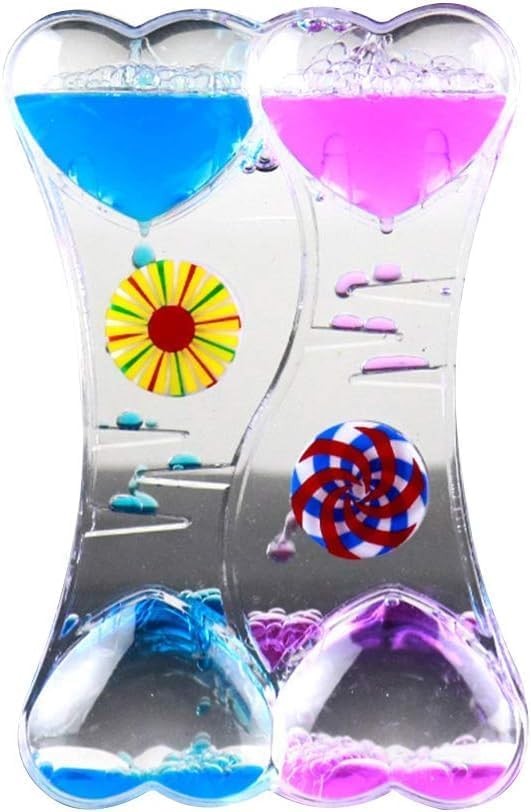 Blue Pink Double Heart Liquid Motion Bubble Drip Oil Hourglass Timer Clock Gi...