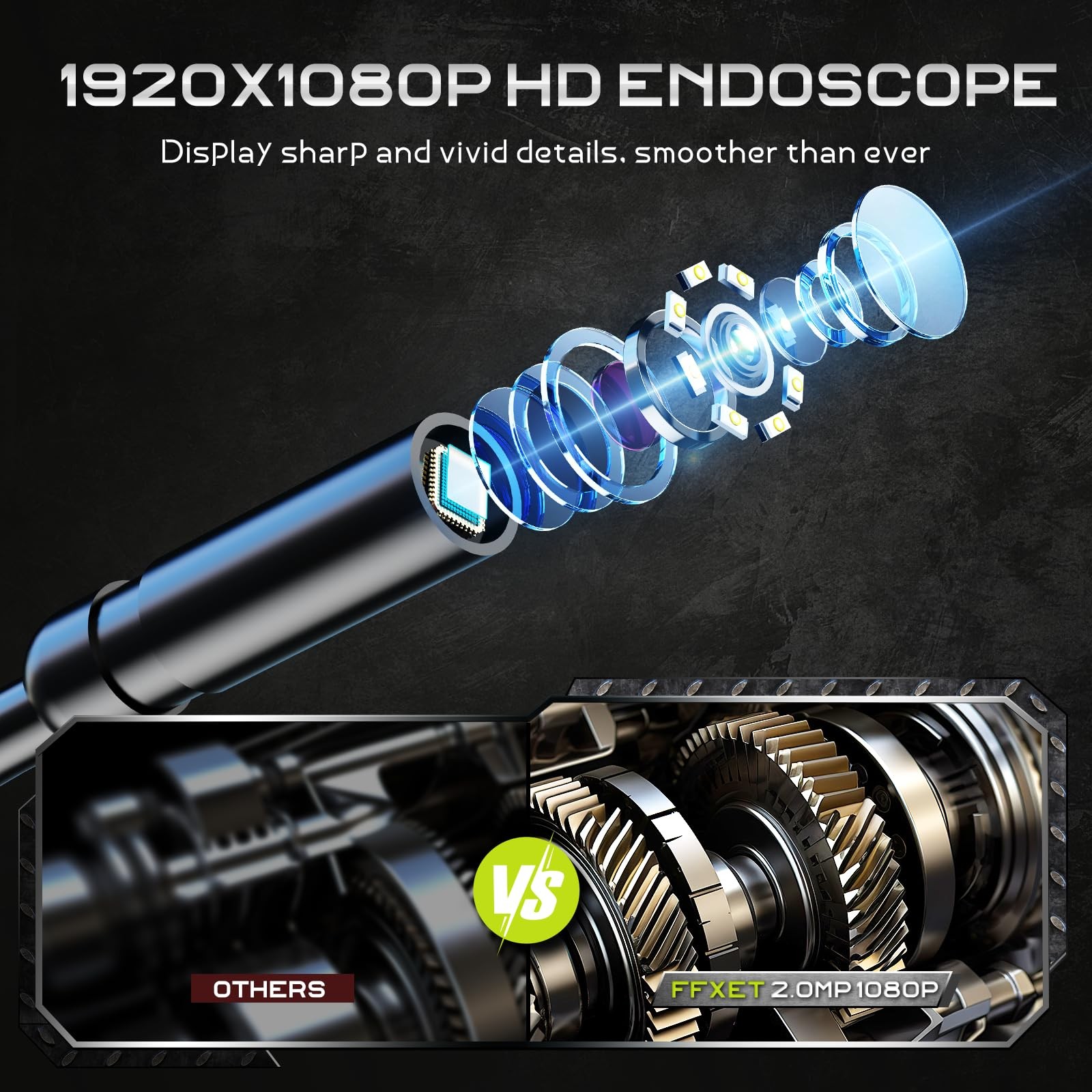 Borescope with Light, 4.3" IPS 1080P HD Handheld Endoscope, 8 Adjustable LEDs...