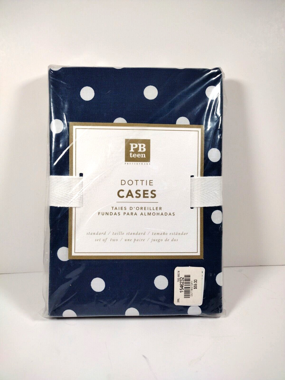Pottery Barn Dottie Polka Dot Standard Pillow Cases Navy White NWT
