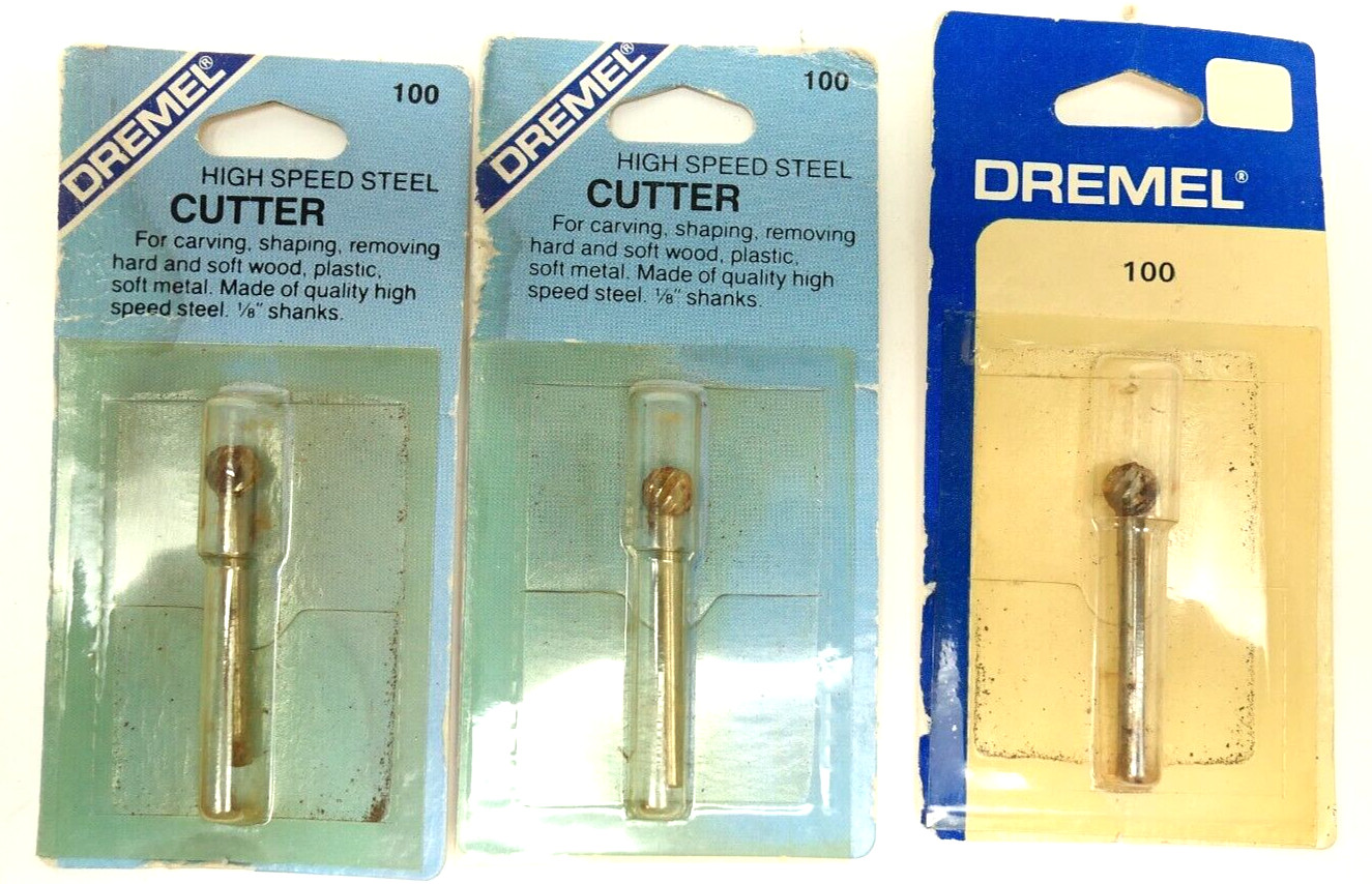 LOT OF 3 Vintage DREMEL High Speed Steel Cutter #100 1/8" Shank 1.5"Long USA NOS