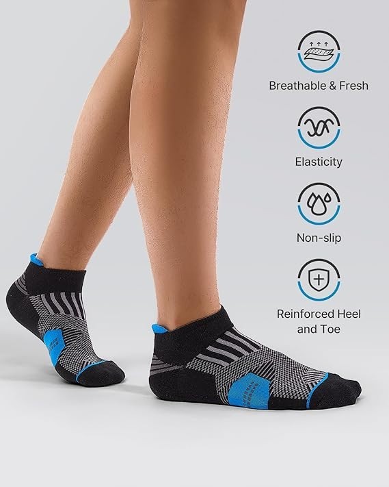 Mens Bamboo Ankle Socks with Heel Tab Low Cut Thin Athletic Performance 6 pairs