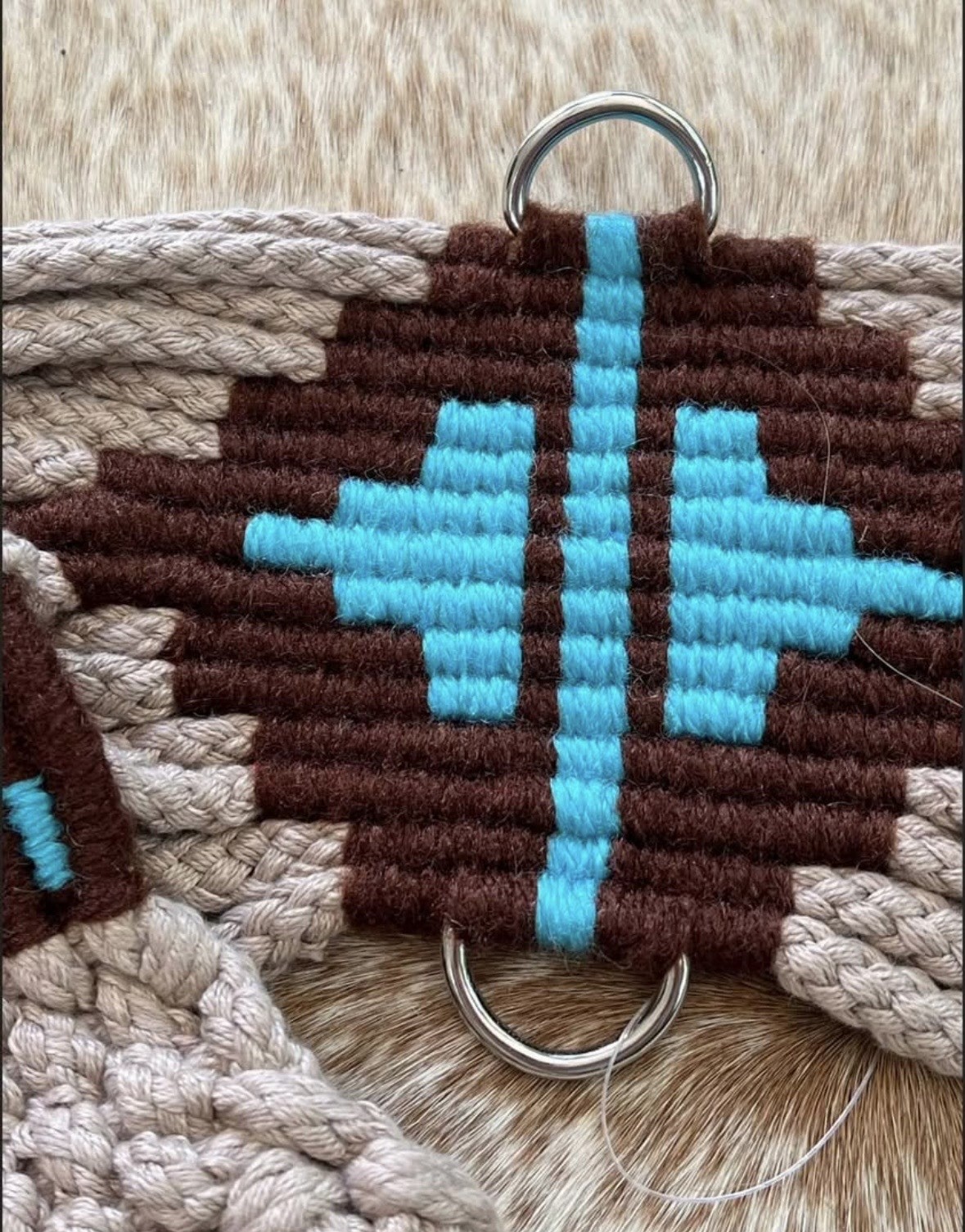 34” Size Western String Girth Cinch Teal Aztec Design
