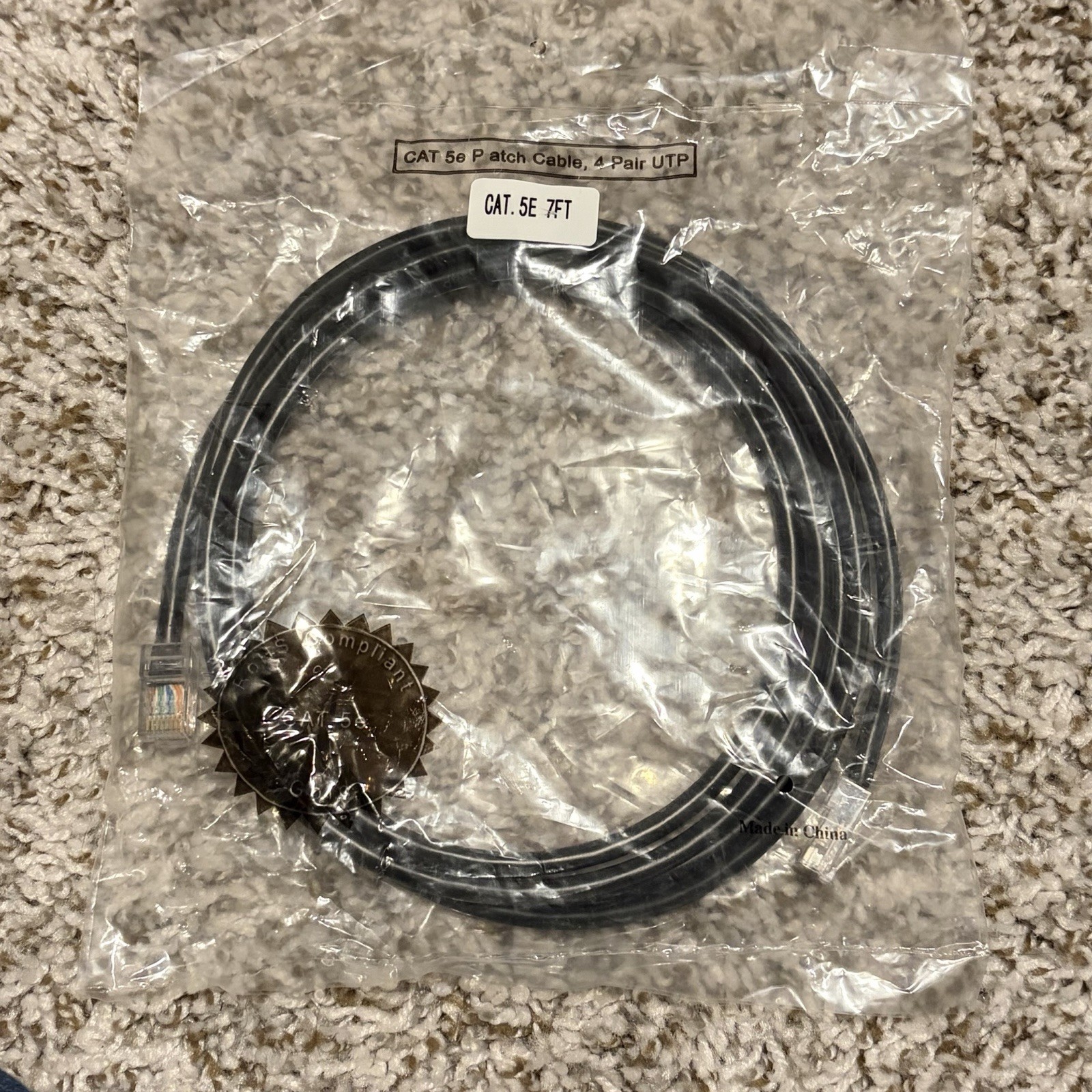 Ethernet Patch Cable Cat 5e UTP 7ft Black RJ-45 Male to Male