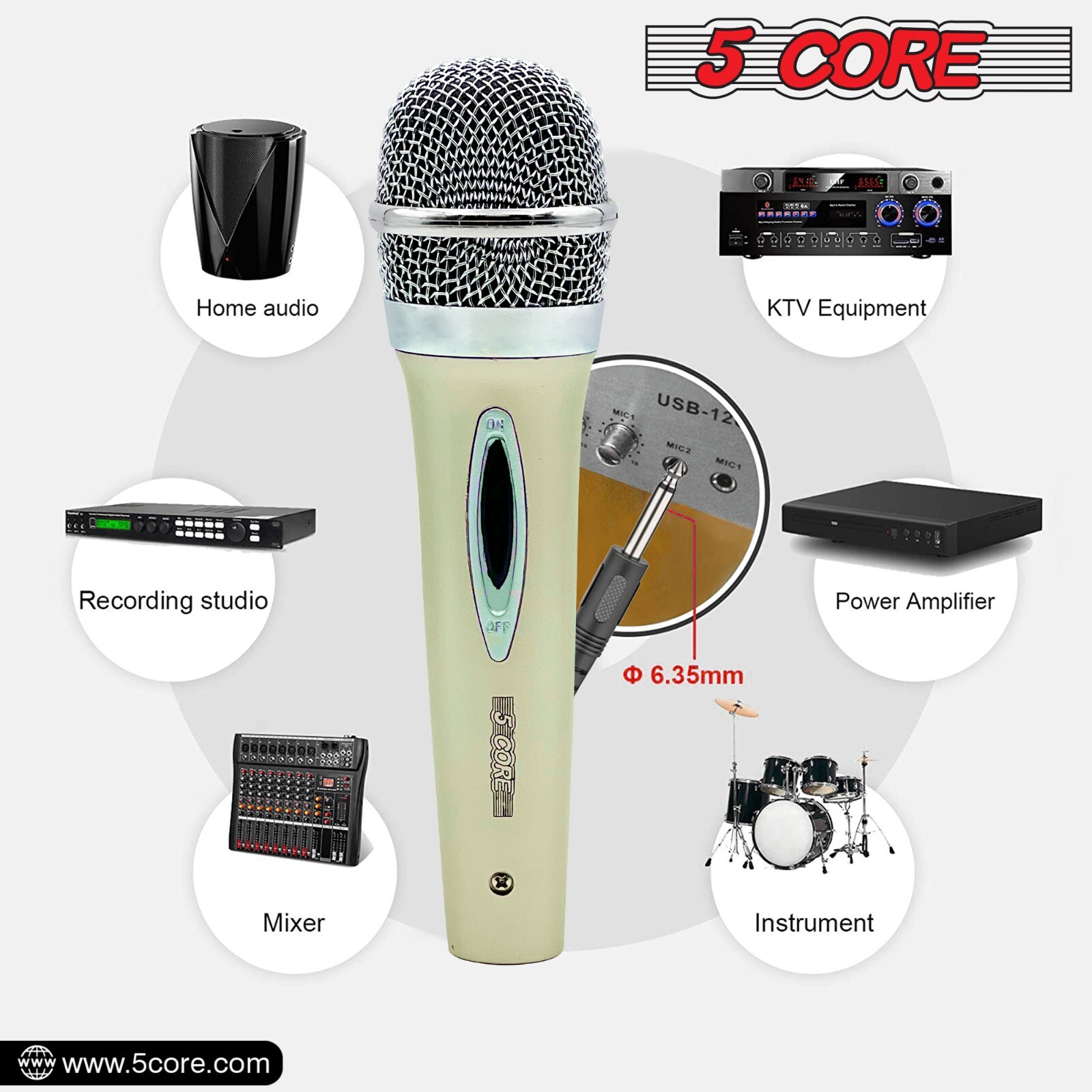 5Core Microphone Pro Microfono Dynamic Mic XLR Audio Cardiod Karaoke Vocal