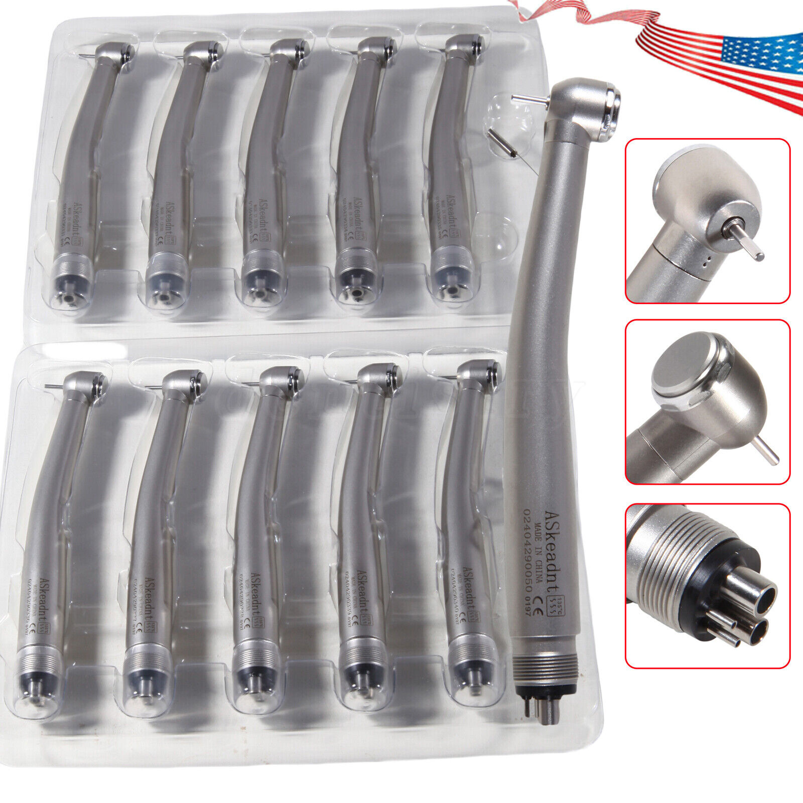 10 ASkeadnt NEW Dental High Speed HANDPIECES Fast Turbine Push Button 4-H