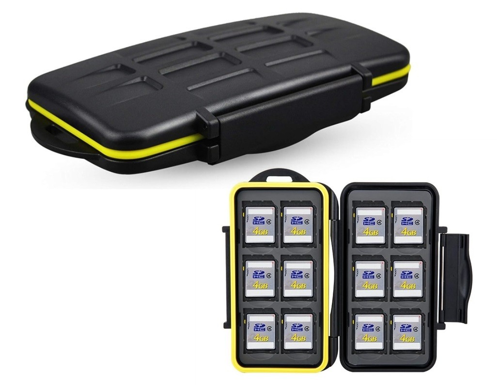 LE- SD 12 Water Resistant Holder Storage Memory Card Case fits 12 SD Cards