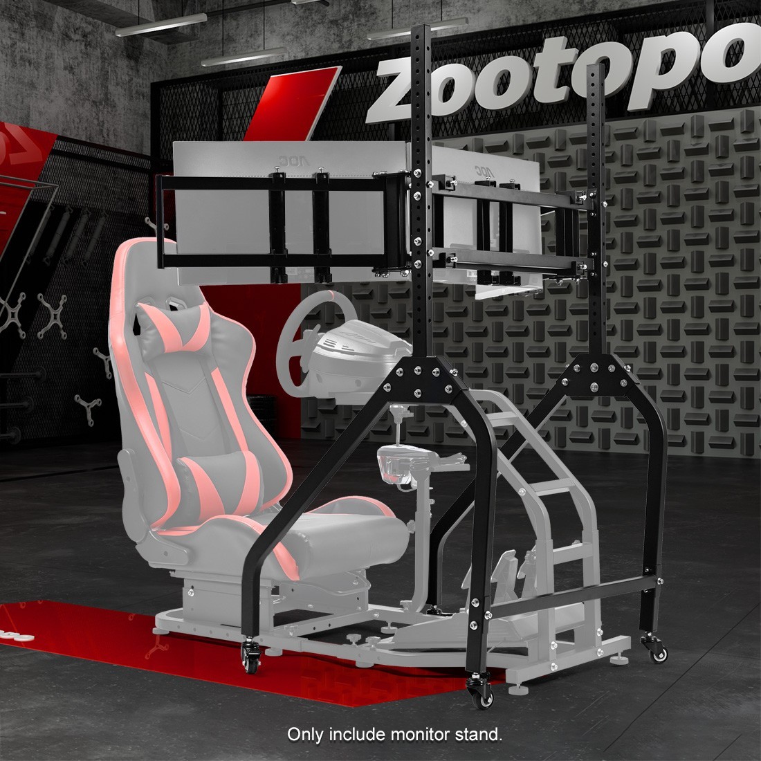 Zootopo Triple Monitor Stand With Locking Wheels Fits For Any Racing Sim Cockpit