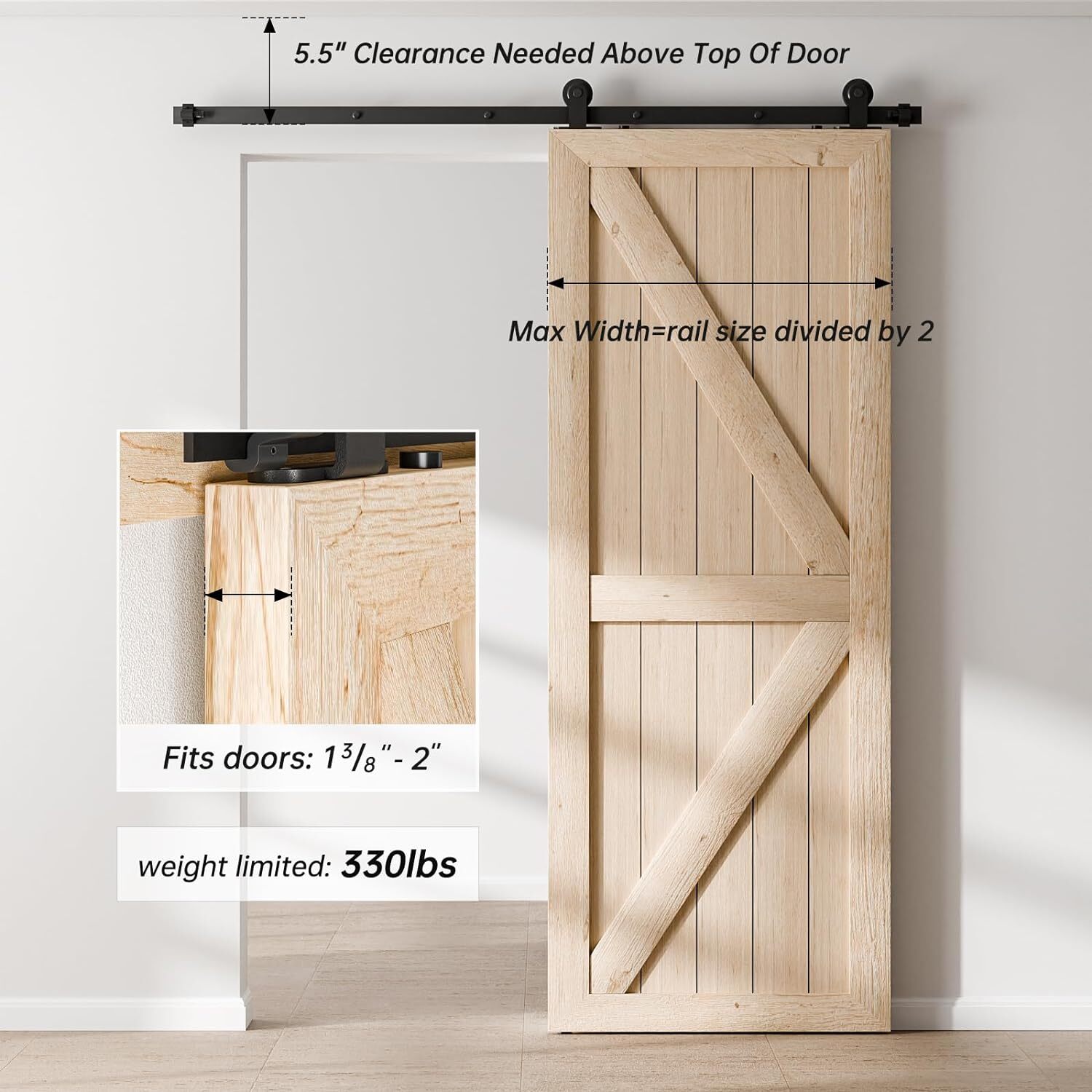 4FT-20FT Sliding Barn Door Hardware Track Single/Double Doors Kit,Closet/Kitchen