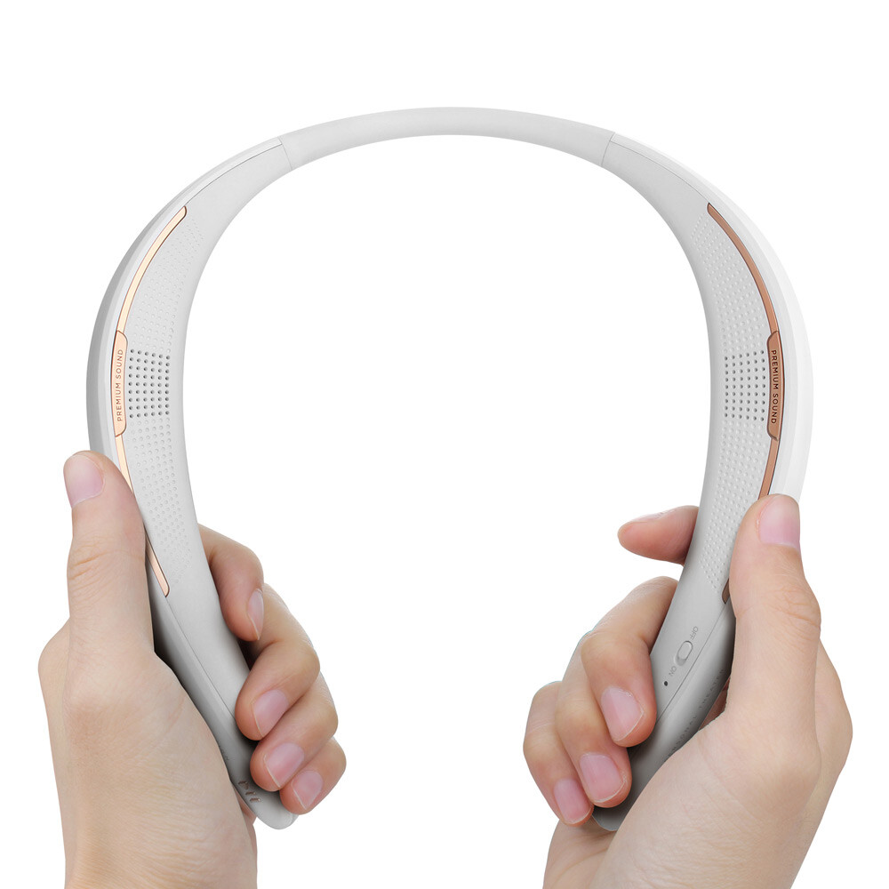 Wireless Bluetooth Wearable Neckband Stereo Speaker Headset in White