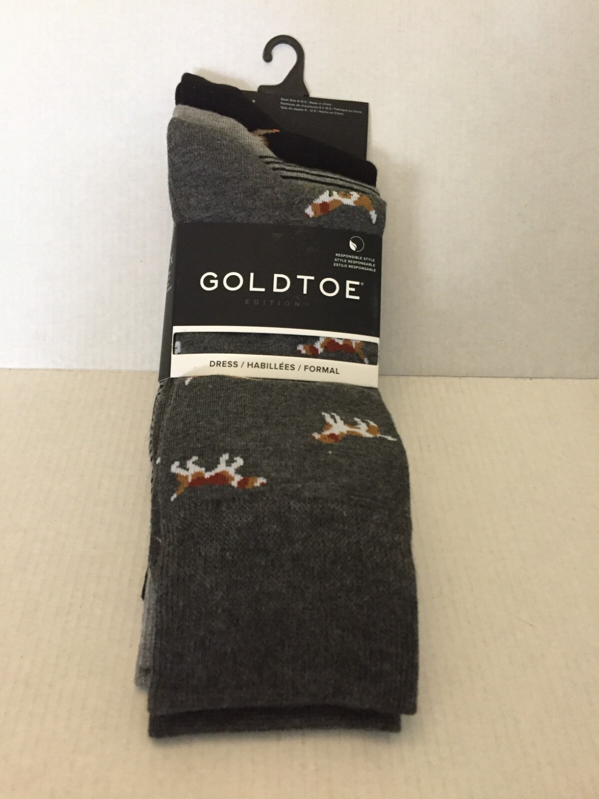 NEW GOLDTOE Edition Mens Dogs Crew Socks, 3-Pack - Shoe Size 6-12.5