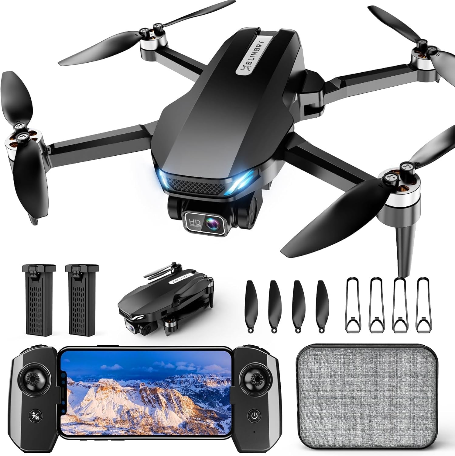 2K Drone with Camera for Adults & Beginners, Foldable FPV Mini Black