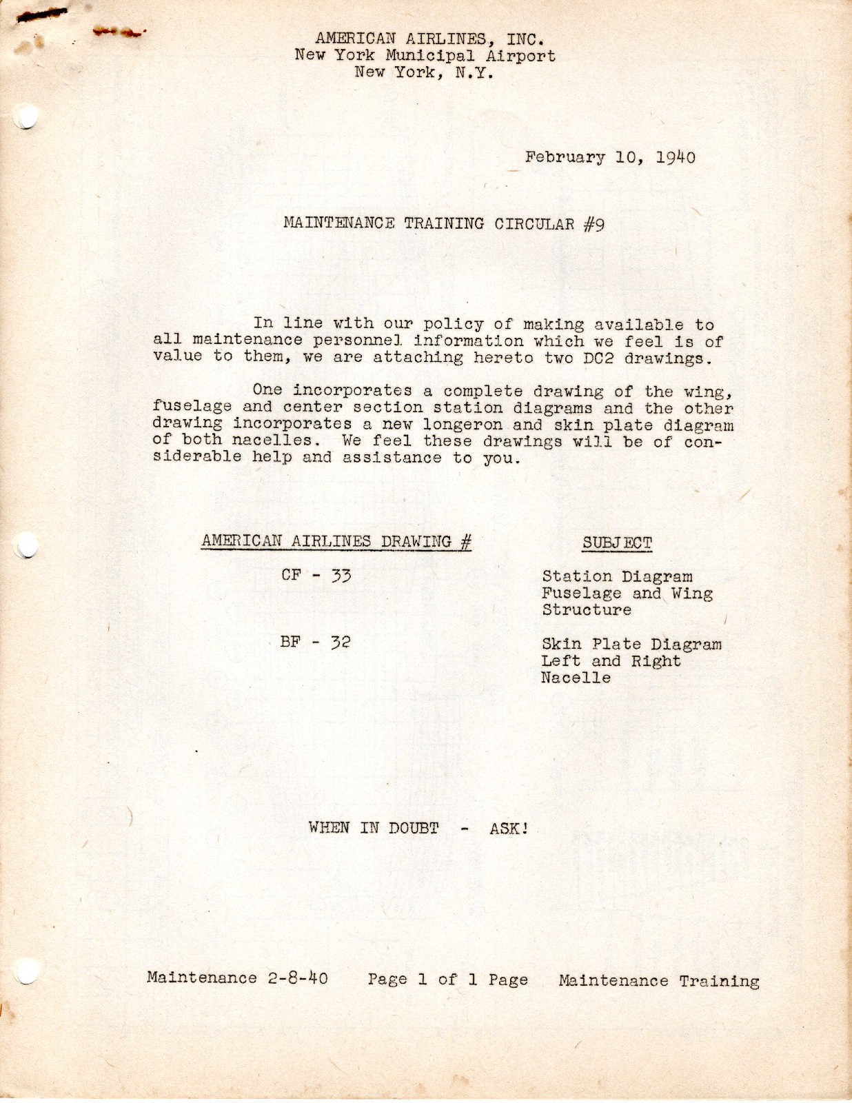 1939 AMERICAN AIRLINES Mechanic Apprentice Training Information Booklets 85 Pgs.