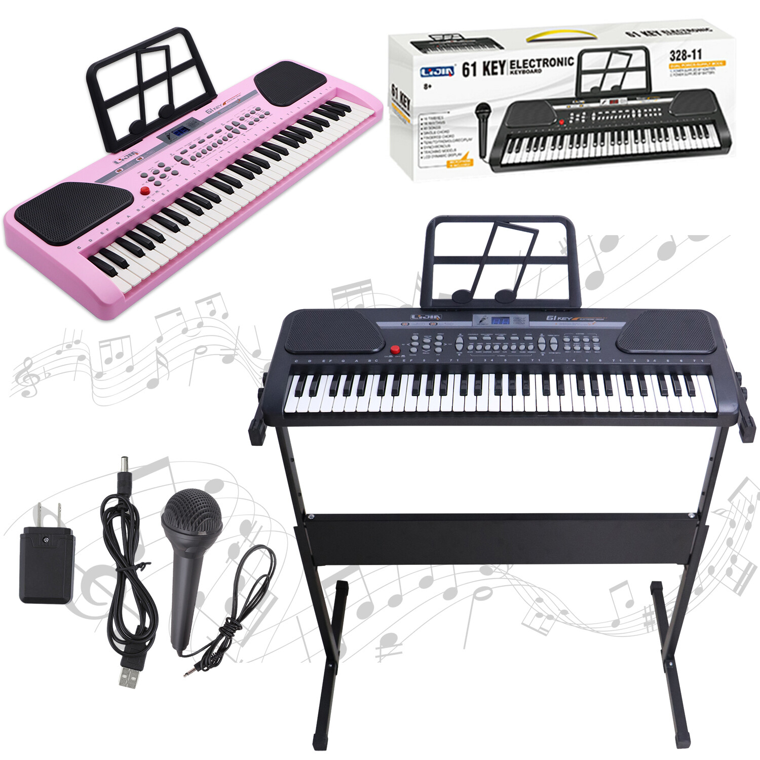 61 Key Music Electronic Keyboard Electric Digital Piano Organ w/ Stand Xmas Gift