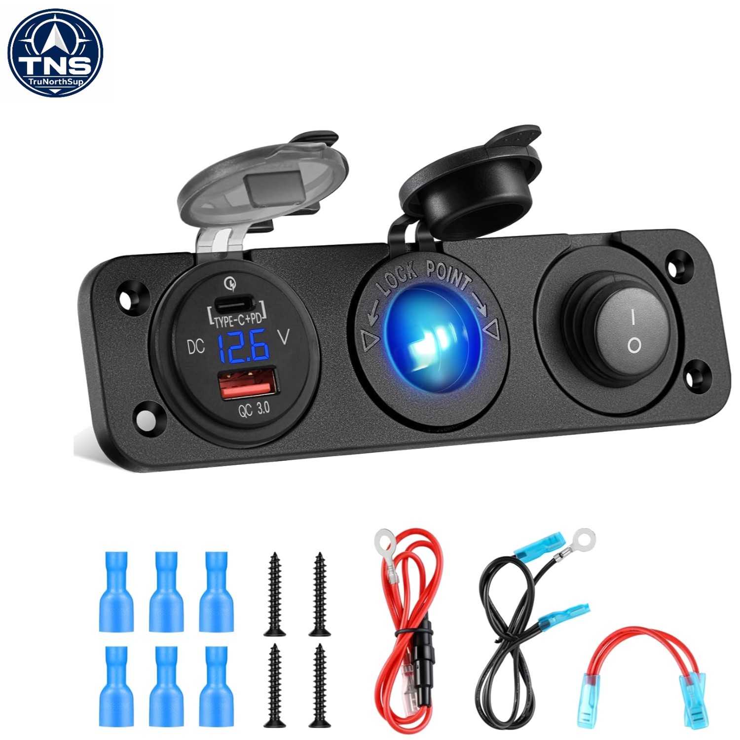 12V 3 in 1 Cigarette Lighter Socket USB QC3.0 PD Type C Adapter Marine Waterp...