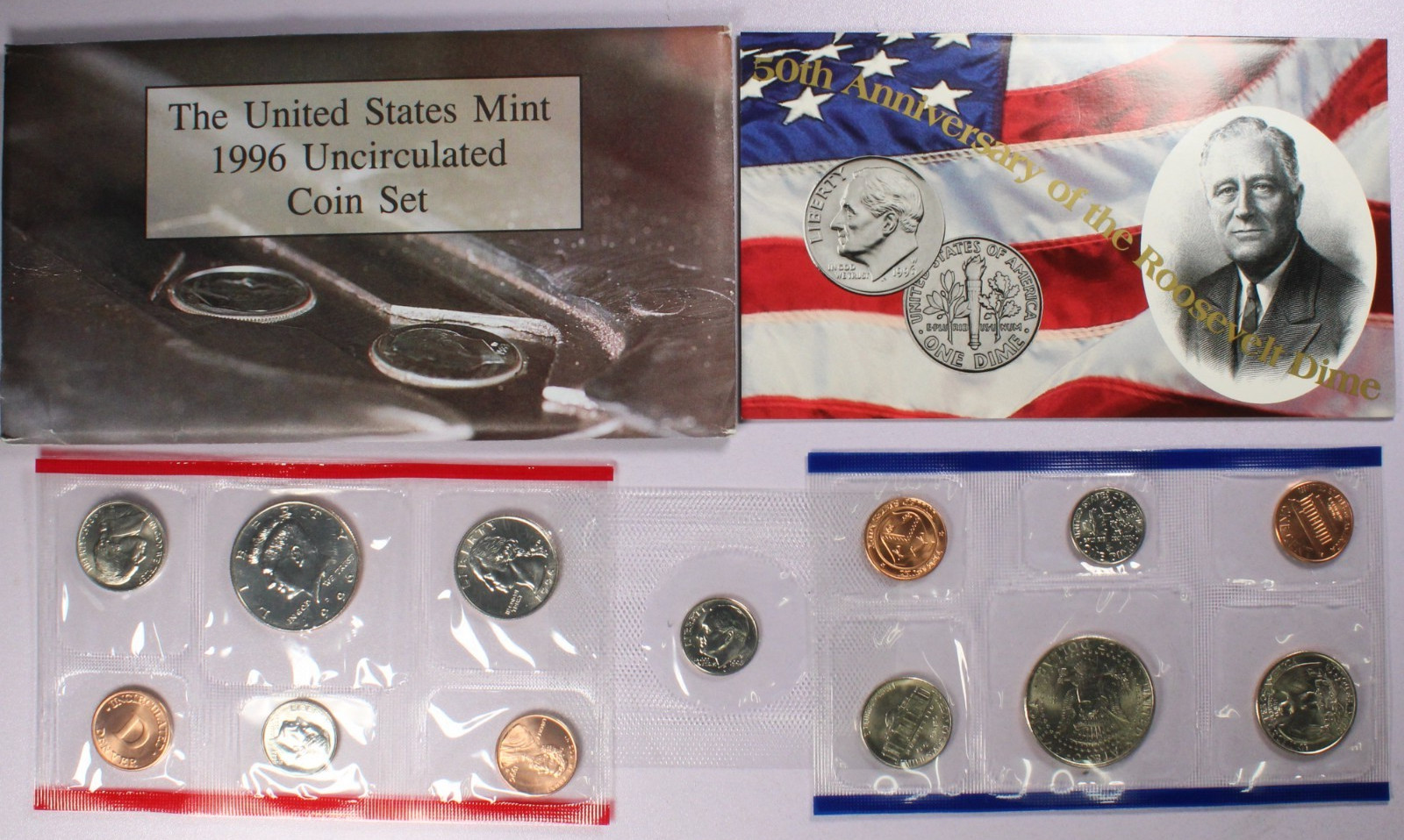 1996 US Mint Uncirculated P & D Coin Set in Envelope W/ West Point Dime