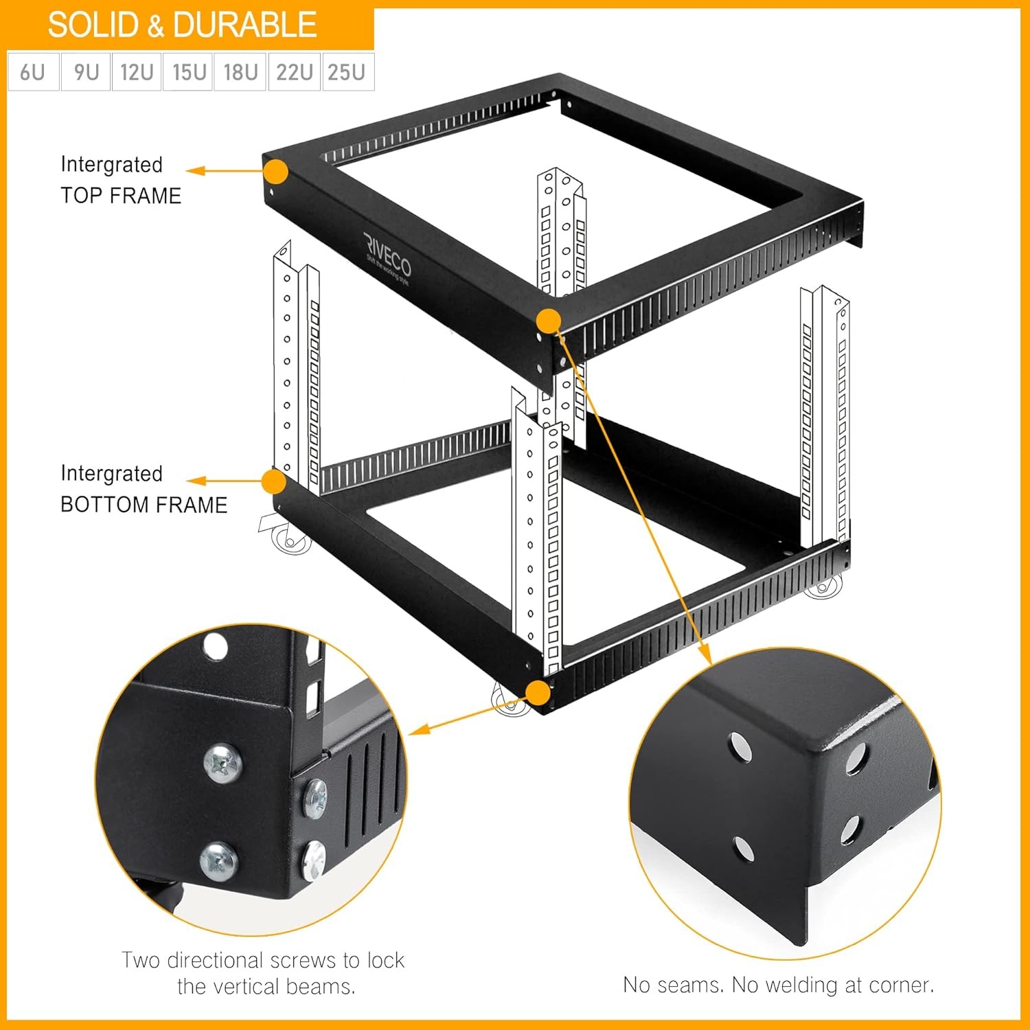 9U Open Frame Server Rack 19 Inch with Casters Quick