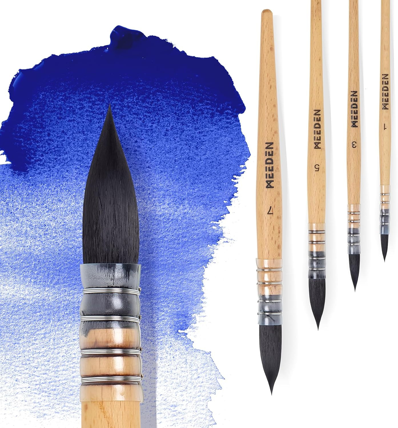 MEEDEN Watercolor Brushes Professional - 4 Pack Synthetic Squirrel Hair Artist P
