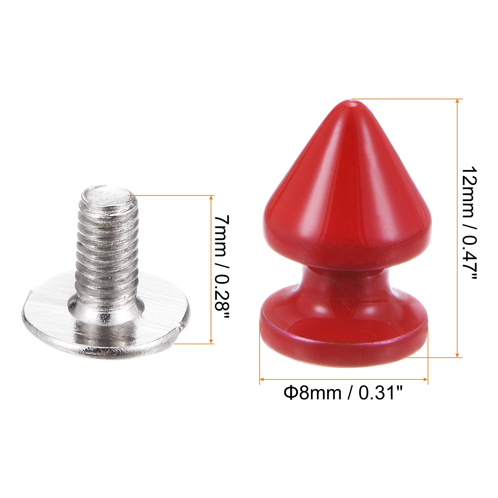 20 Set Metal Tree Spikes and Studs 12mm x 8mm Screw Back Copper Red