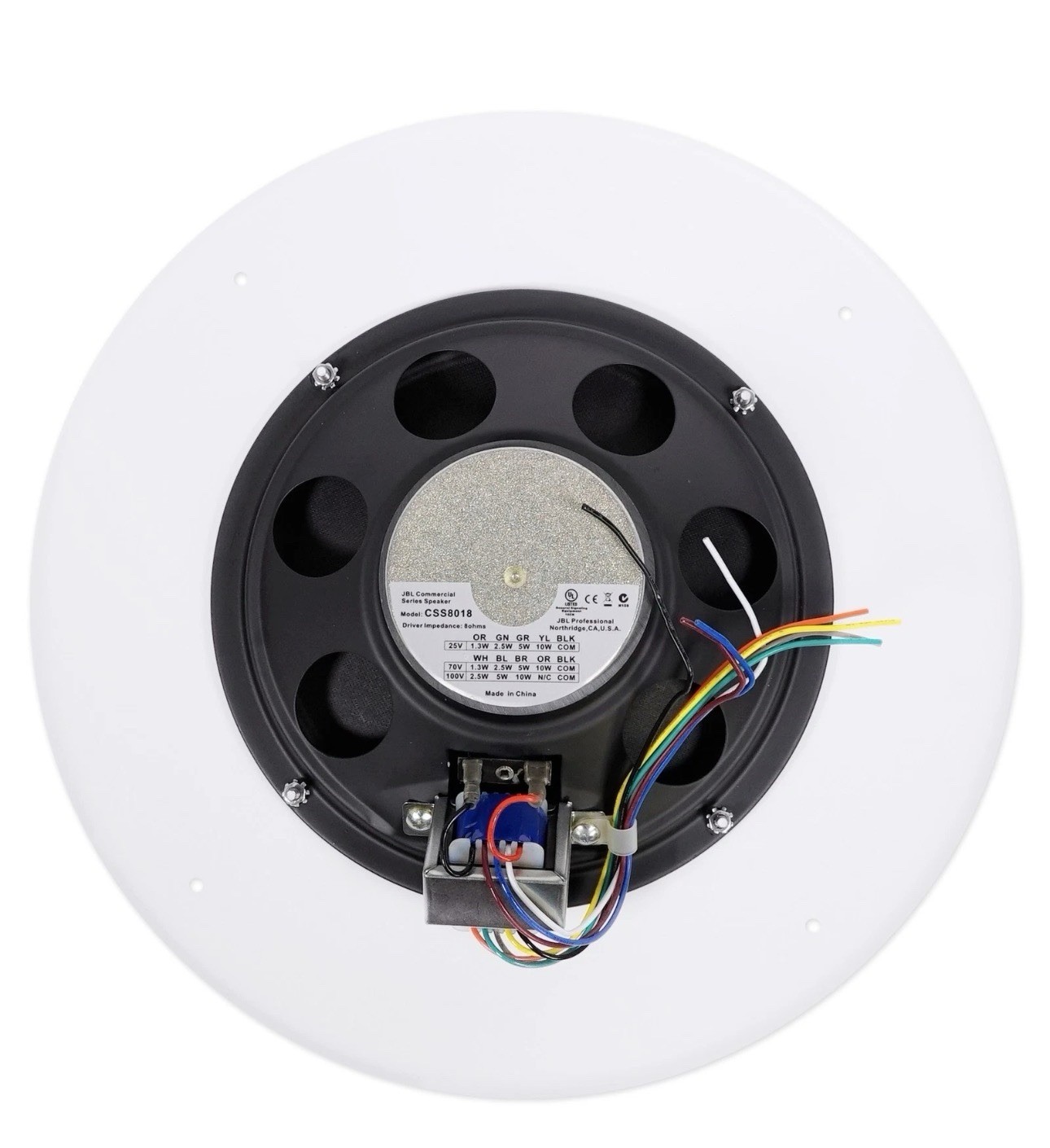 JBL CSS8018 8 in Wired In-Ceiling Speaker, White Round 10W RMS