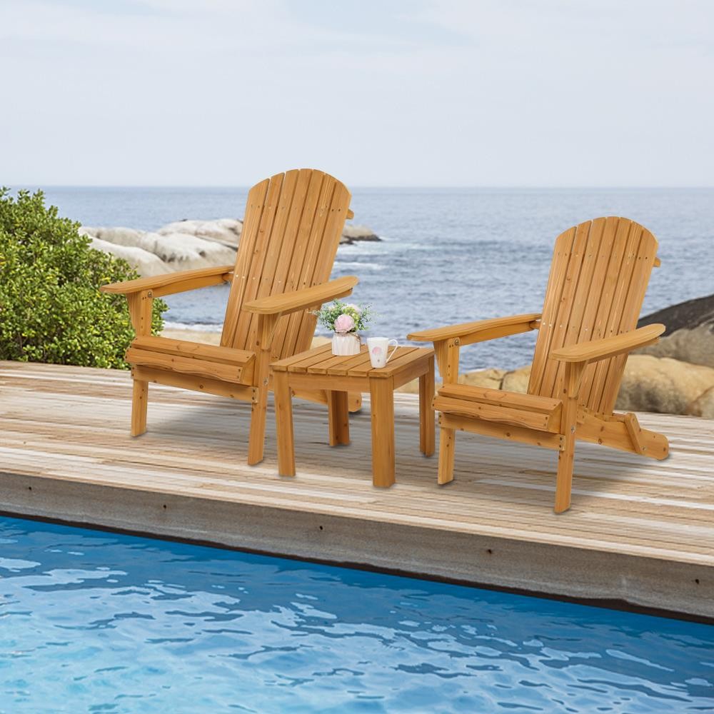3PCS Folding Wooden Adirondack Chairs Table Outdoor Patio Furniture Lounge Seat