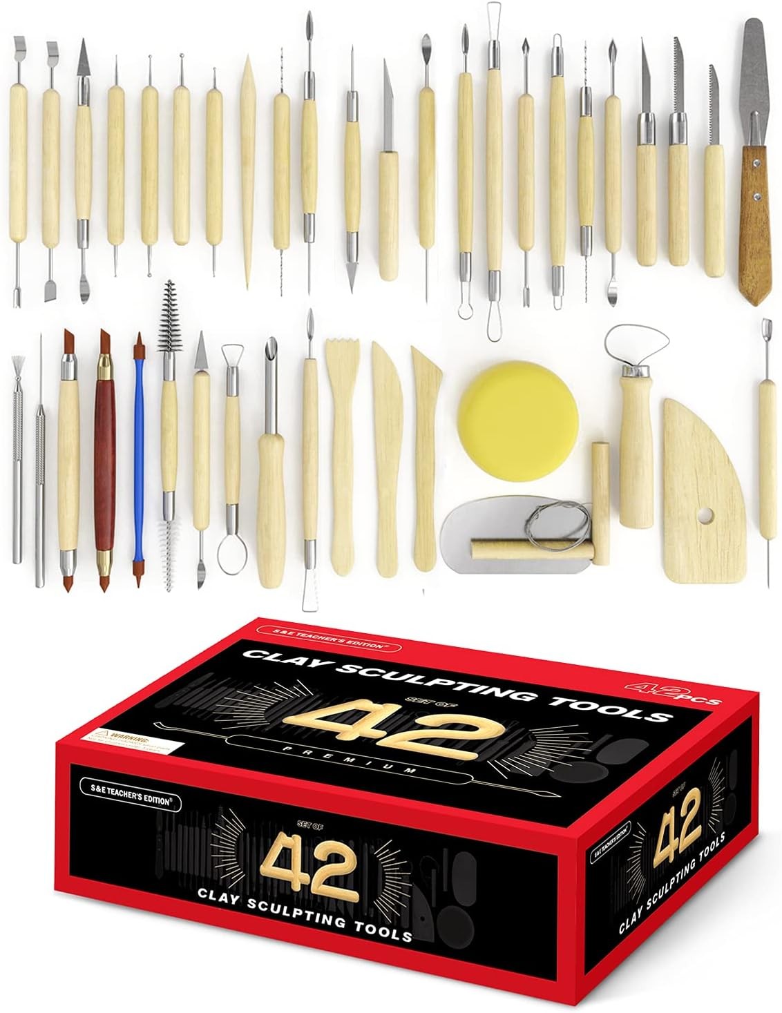 42 Pcs Polymer Clay Tools, Double-Sided, Wooden Handles, Craft Carving