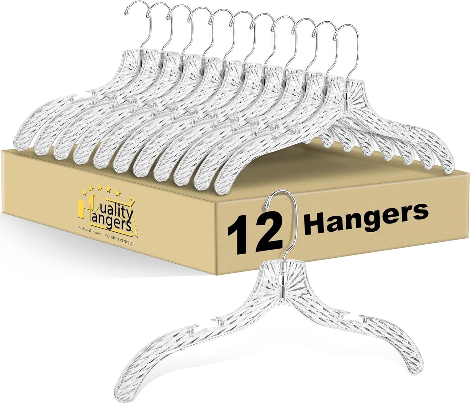 12 Pack Crystal Cut Clear Hangers Set Heavy Duty For Nonslip Coat and Shirt New