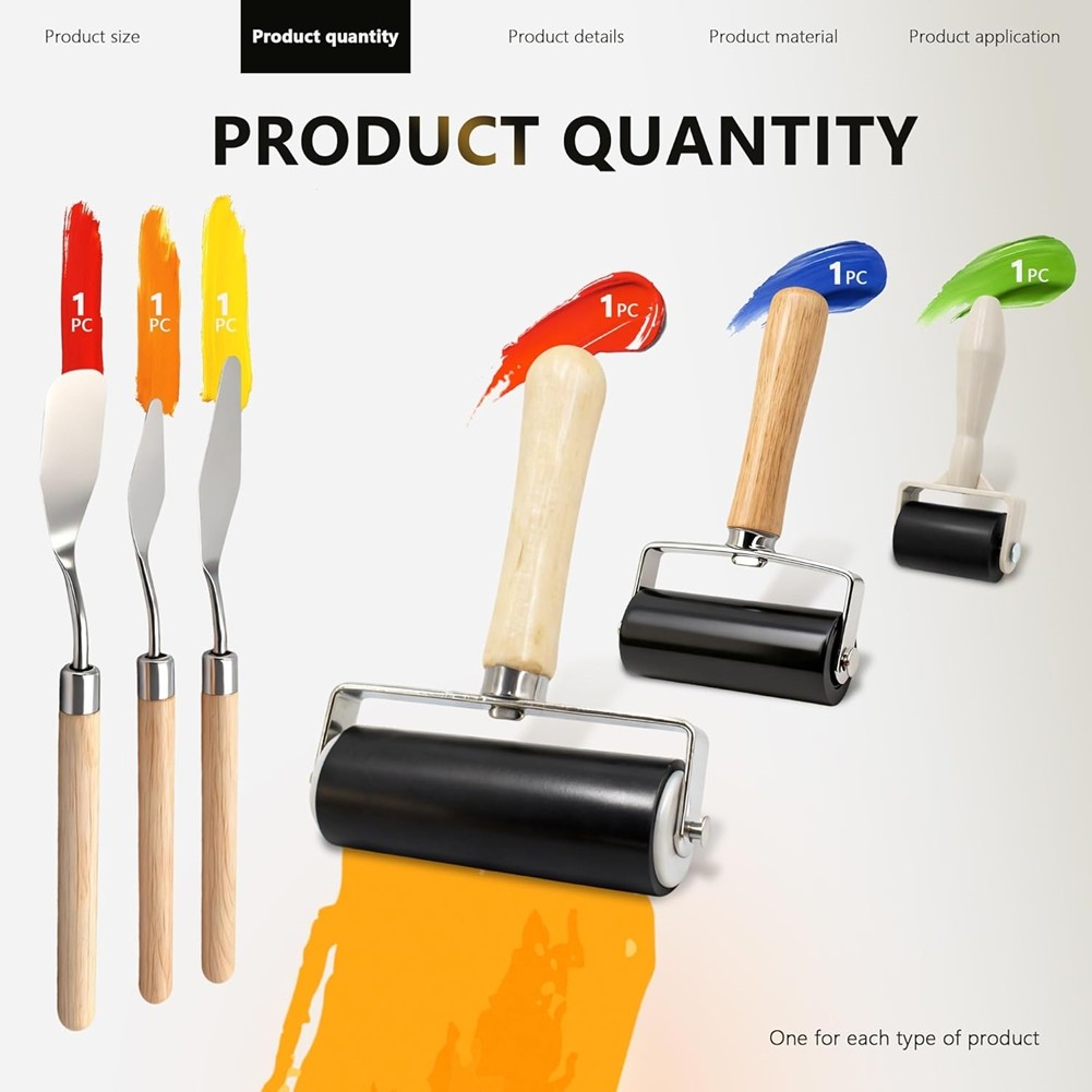 6 Pack Rubber Brayer Roller Kit,3 Sizes Rubber Rollers with 3 Scrapers for6192