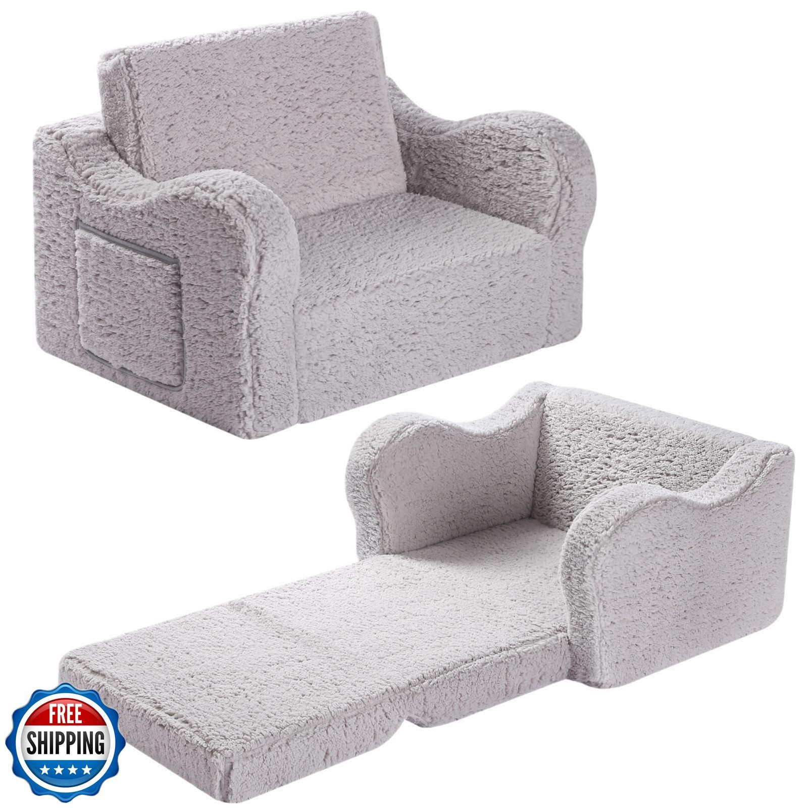 MOMCAYWEX Kids Chairs for Toddler, 2-in-1 Toddler Soft Sherpa Couch Fold Out,
