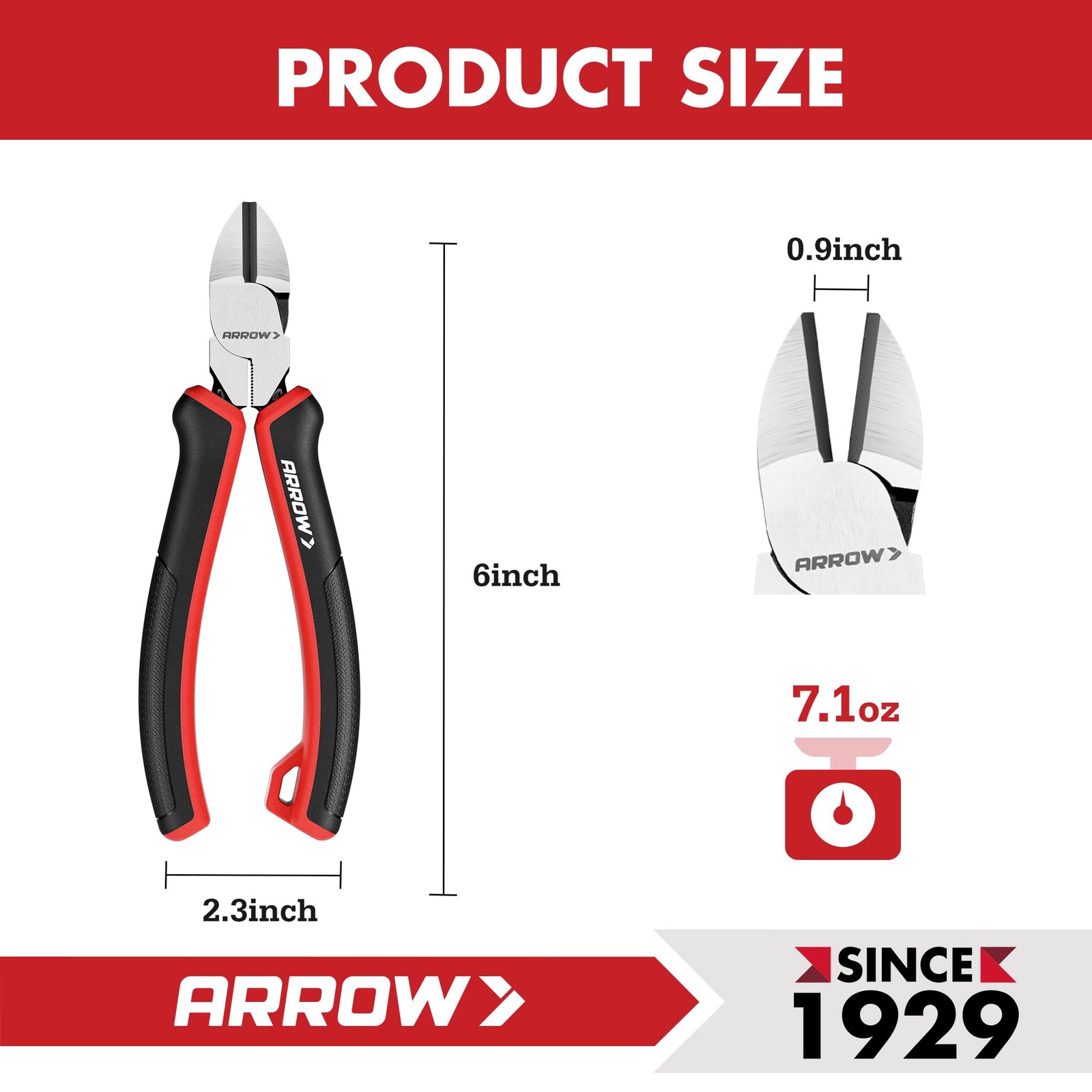 ARROW High Leverage Diagonal Pliers, 6 Inch Wire Cutters with Comfortable TPR...