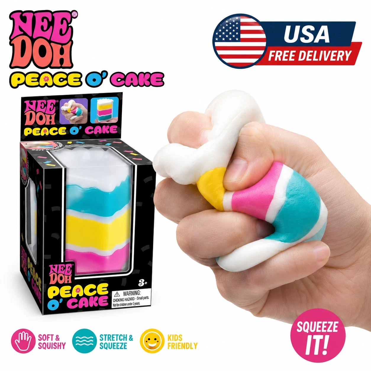 Needoh Peace O’ Cake Multi-Color Sensory Toy for Kids Nee Doh Cake| Sealed Pack