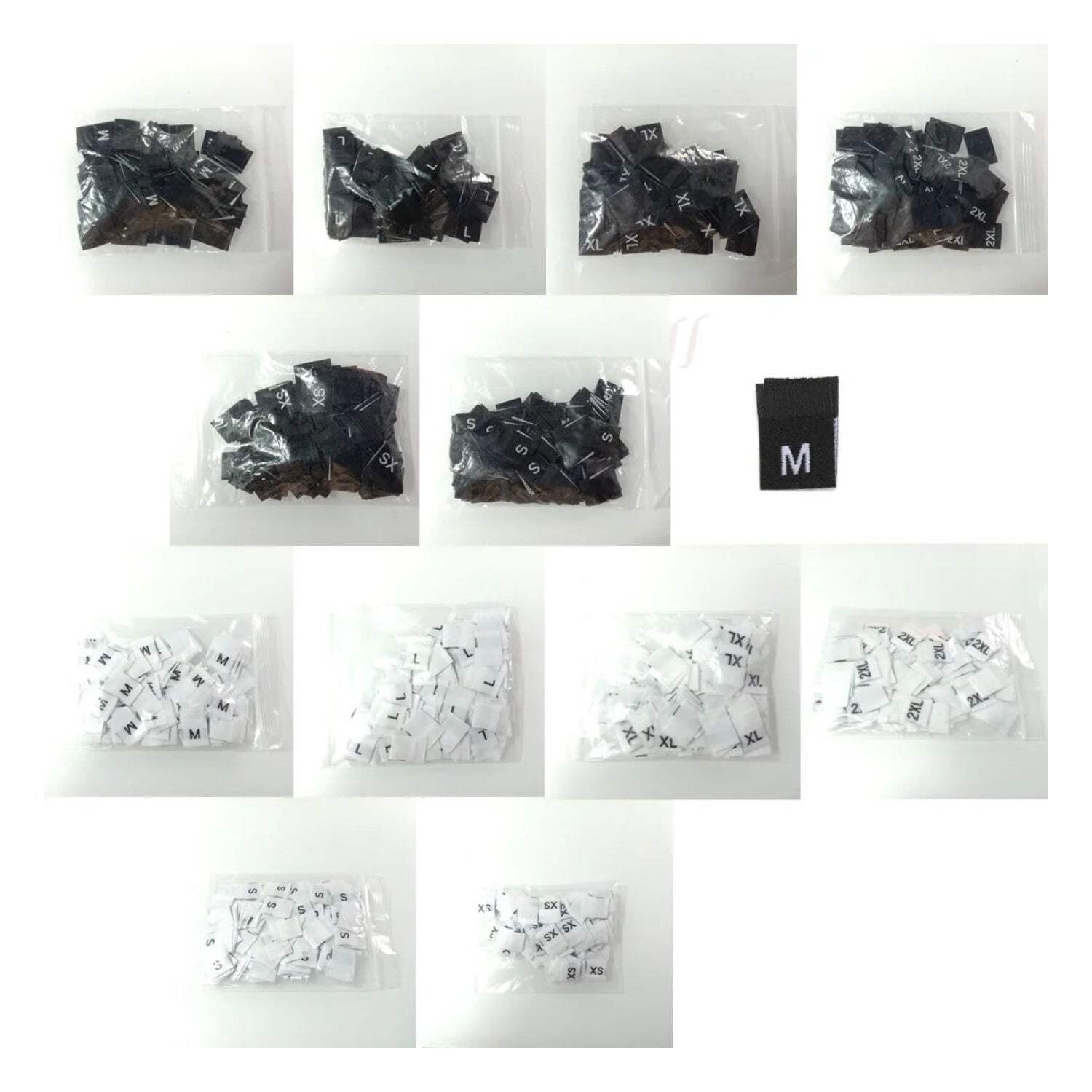 10-500pcs Clothing Size Label Tags XS S M L XL 2XL 3XL 4XL Black Text White Garm