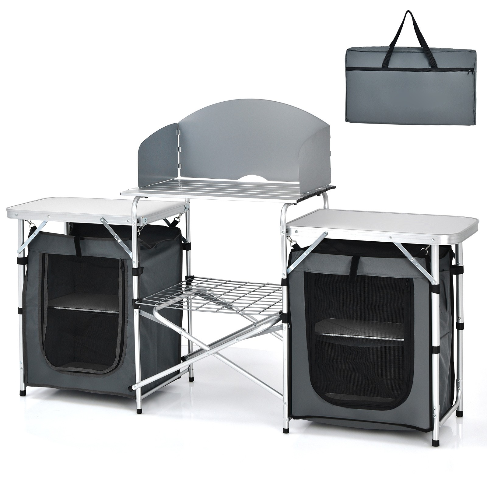 Topbuy Portable Camping Kitchen Table Aluminum Fold-Up Camping Kitchen with