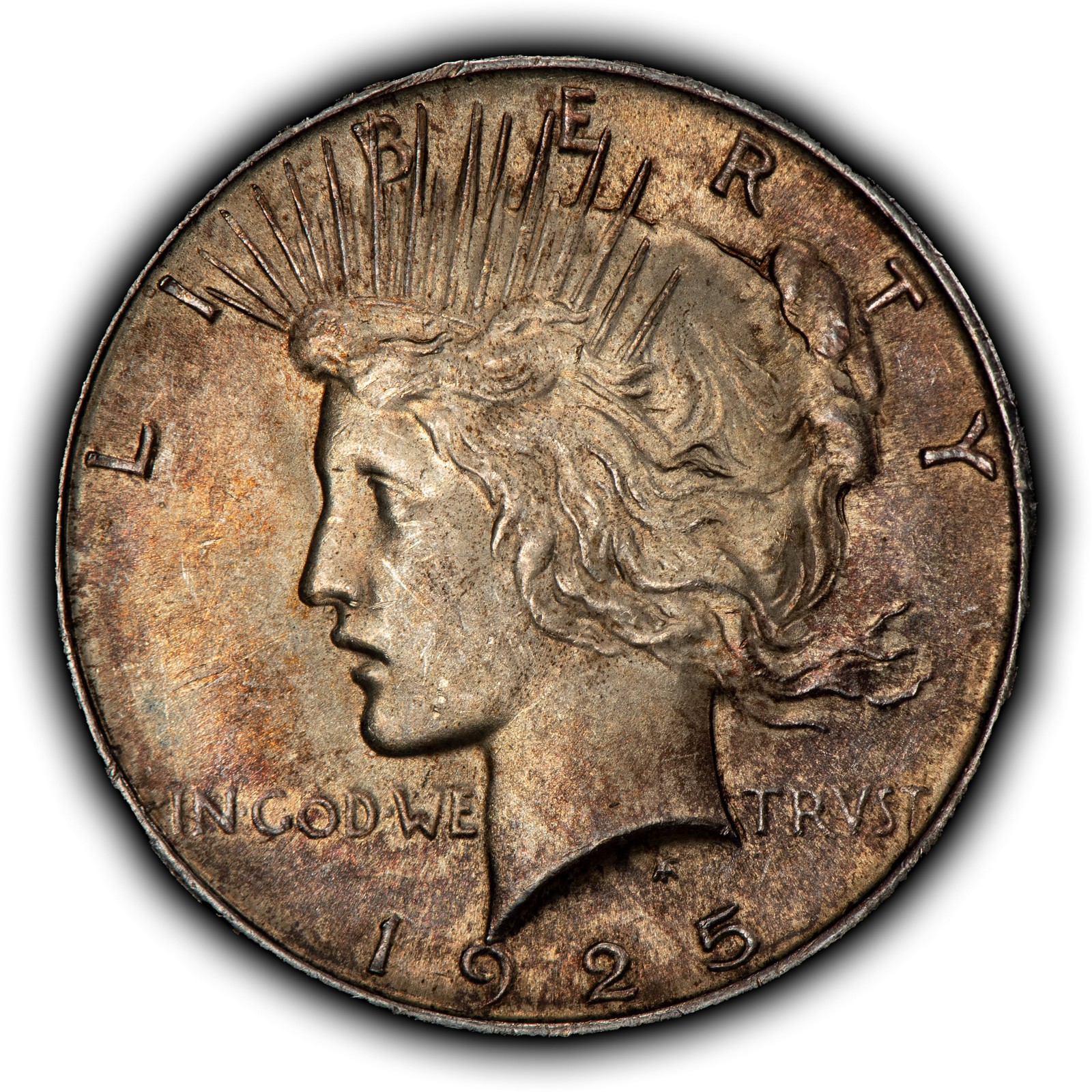 1925 $1 Silver Peace Dollar - Colorful Original Toning - BU - SKU-D7492